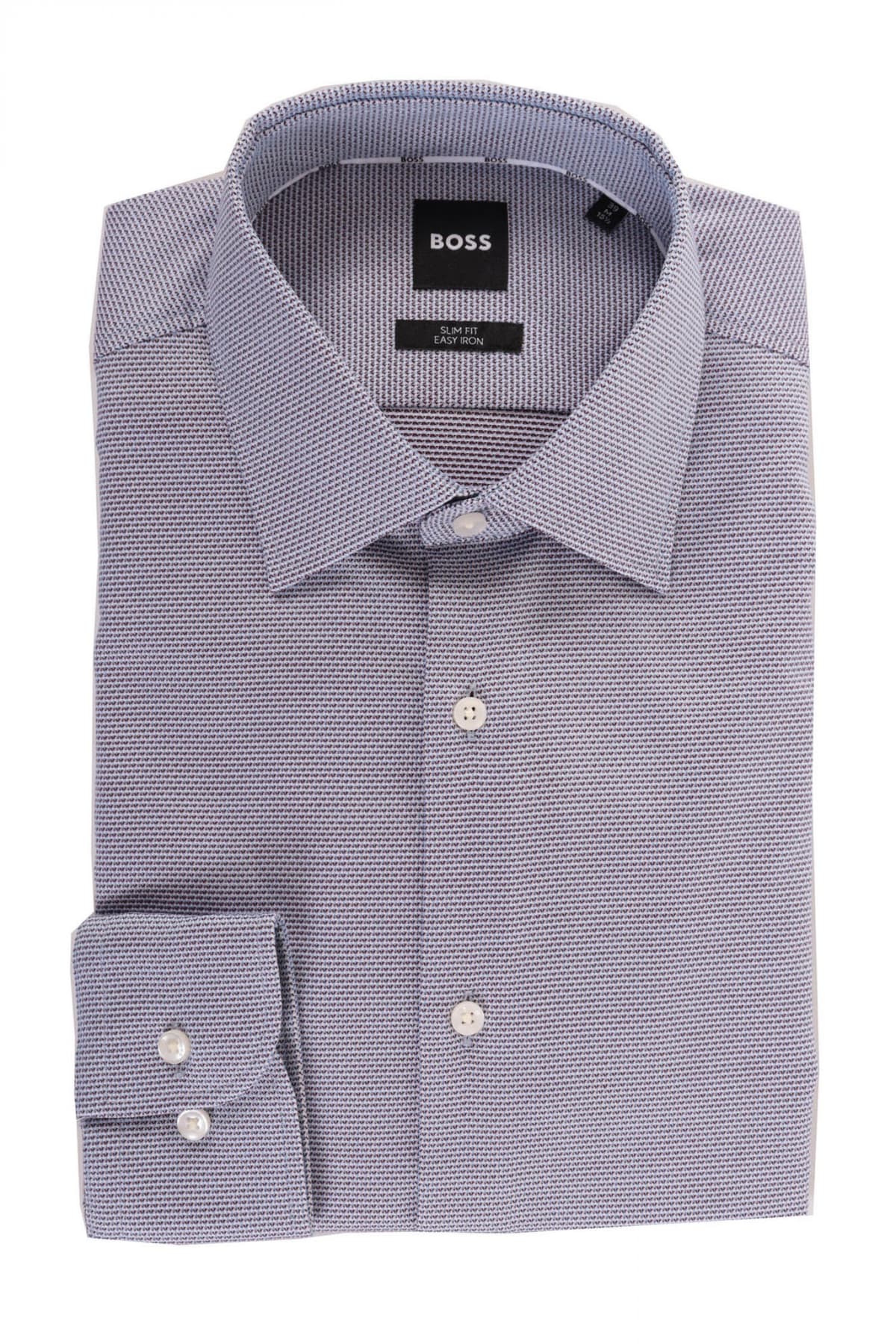 BOSS ΠΟΥΚΑΜΙΣΟ ΜΙΚΡΟΣΧΕΔΙΟ SLIM FIT EASY IRON STRETCH H-HANK-KENT-C1-214 ΜΠΟΡΝΤΩ