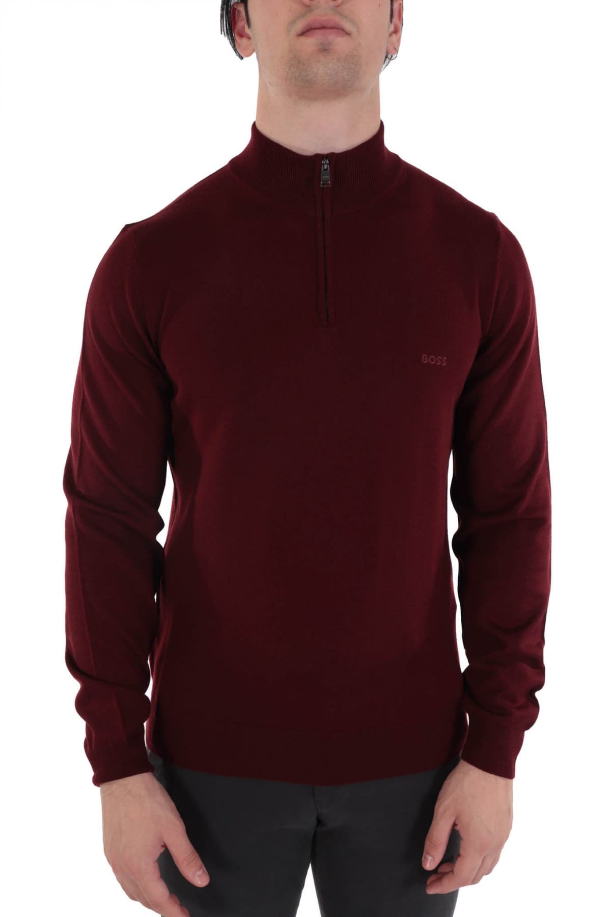 BOSS ΠΛΕΚΤΟ HALF ZIP BENJI-L ΜΠΟΡΝΤΩ