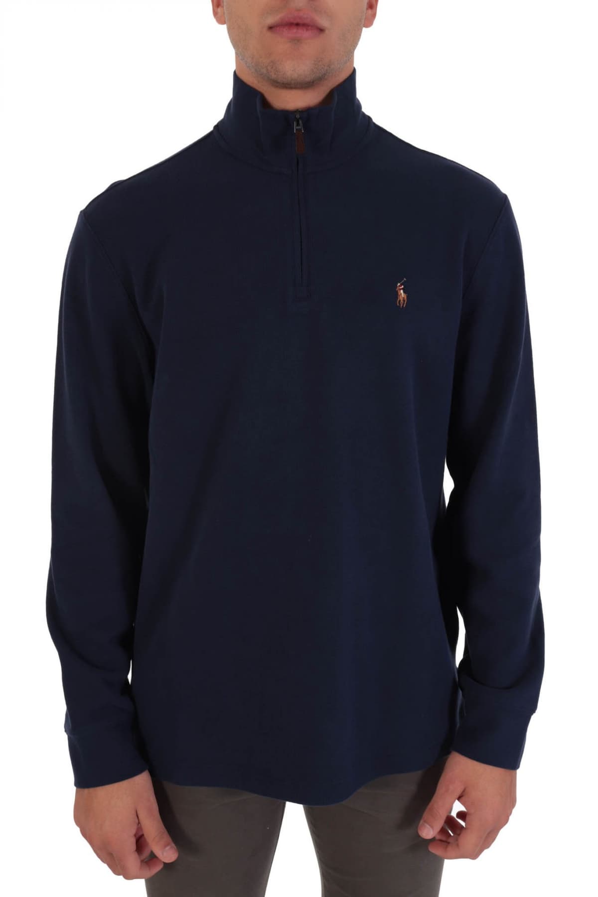 RALPH LAUREN ΠΛΕΚΤΟ LOGO ESTATE RIB HALF-ZIP ΜΠΛΕ