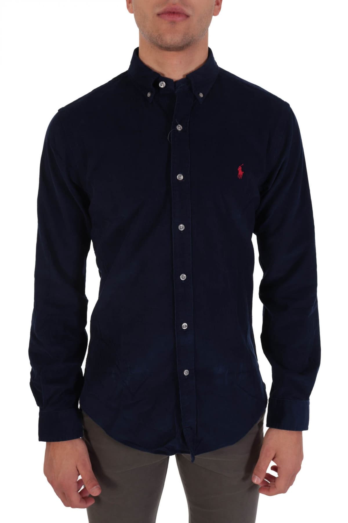 RALPH LAUREN ΠΟΥΚΑΜΙΣΟ SLIM FIT ΚΟΤΛΕ ΜΠΛΕ