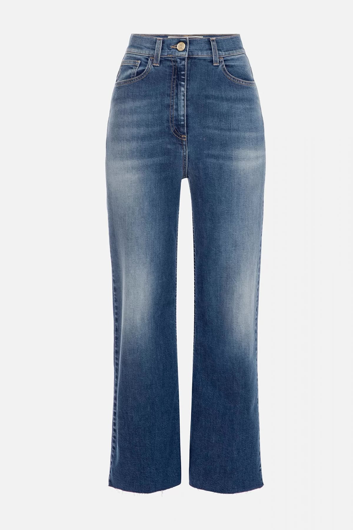 ELISABETTA FRANCHI ΠΑΝΤΕΛΟΝΑ JEANS CROP ΨΗΛΟΜΕΣΗ LOGO ΤΣΕΠΗ ΜΠΛΕ