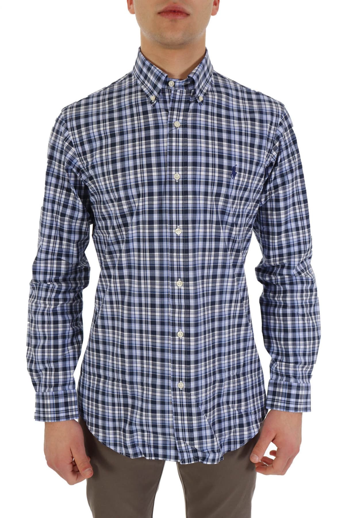 RALPH LAUREN ΠΟΥΚΑΜΙΣΟ ΚΑΡΩ BUTTON DOWN CUSTOM FIT STRETCH ΜΠΛΕ-ΣΙΕΛ