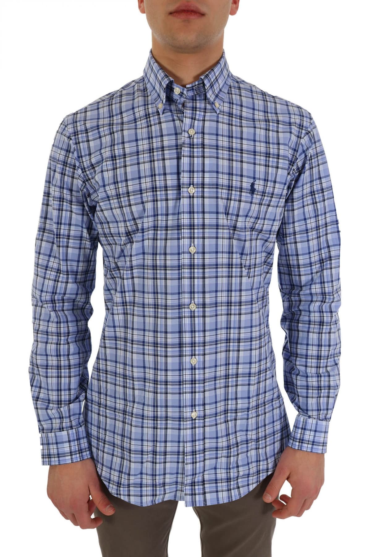 RALPH LAUREN ΠΟΥΚΑΜΙΣΟ ΚΑΡΩ BUTTON DOWN CUSTOM FIT STRETCH ΣΙΕΛ