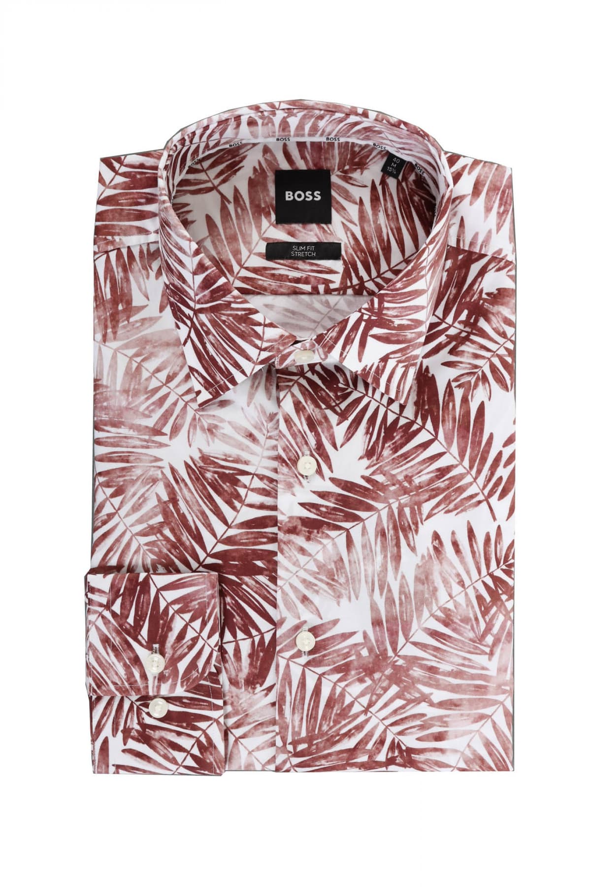 BOSS ΠΟΥΚΑΜΙΣΟ FLORAL SLIM FIT STRETCH H-HANK-KENT-C1-214 ΜΠΟΡΝΤΩ