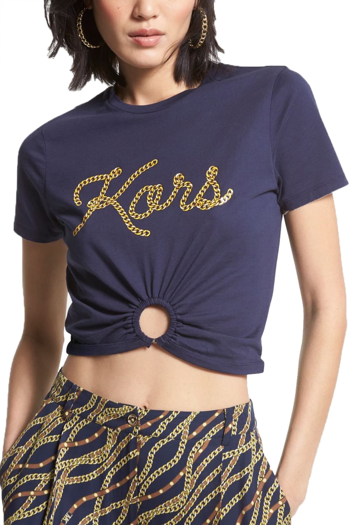 MICHAEL KORS T-SHIRT LOGO ΛΑΙΜΟΚΟΨΗ ΣΟΥΡΑ ΜΠΛΕ