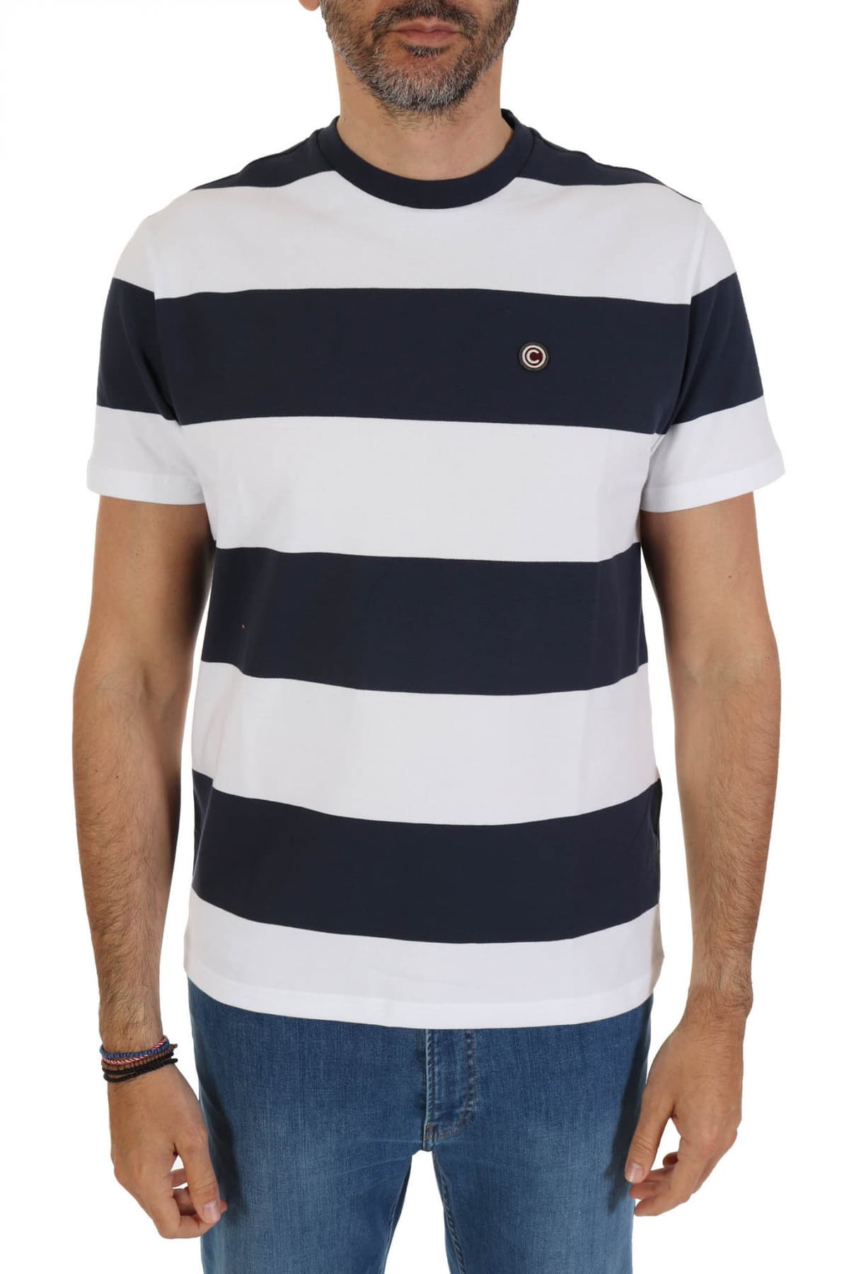 COLMAR T-SHIRT ΡΙΓΕ REGULAR FIT COMPOSITION ΜΠΛΕ-ΛΕΥΚΟ