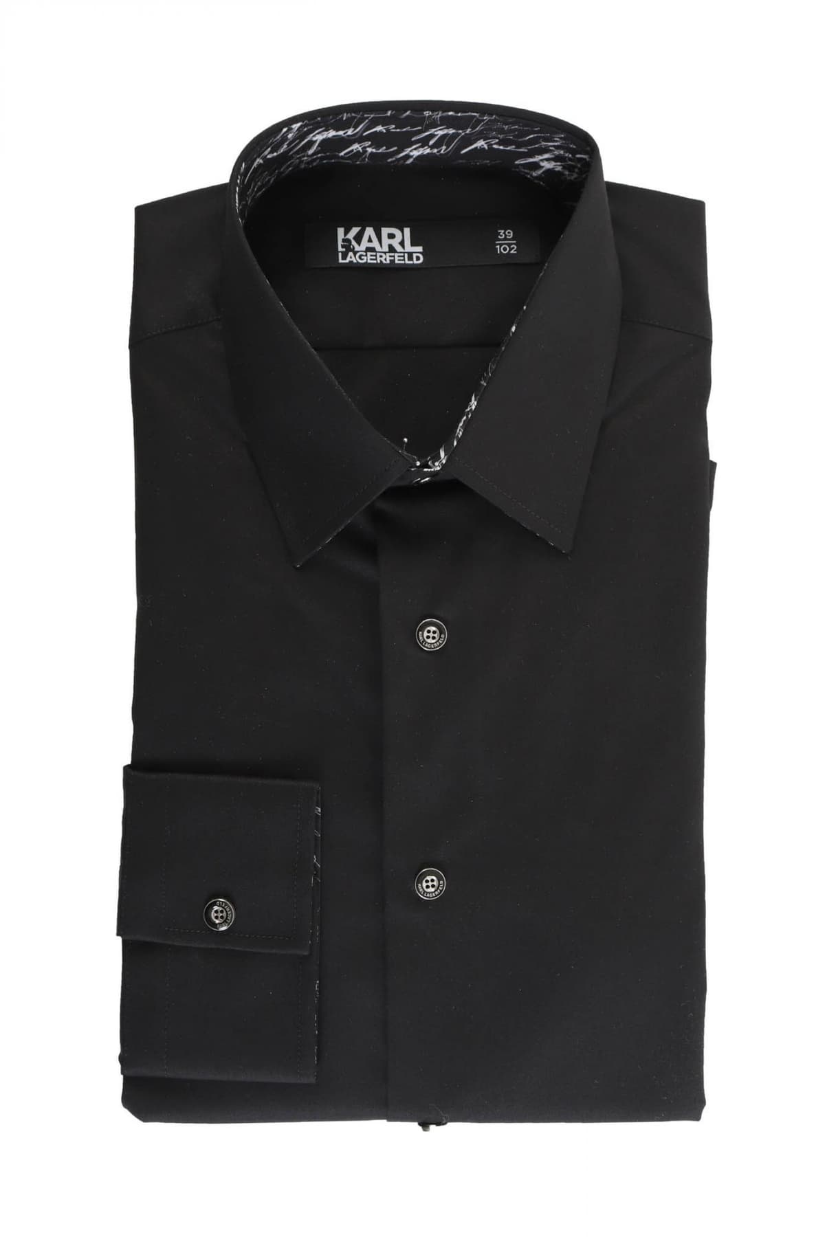 KARL LAGERFELD ΠΟΥΚΑΜΙΣΟ MODERN FIT ΜΕΤΑΛΛΙΚΑ ΚΟΥΜΠΙΑ ΜΑΥΡΟ