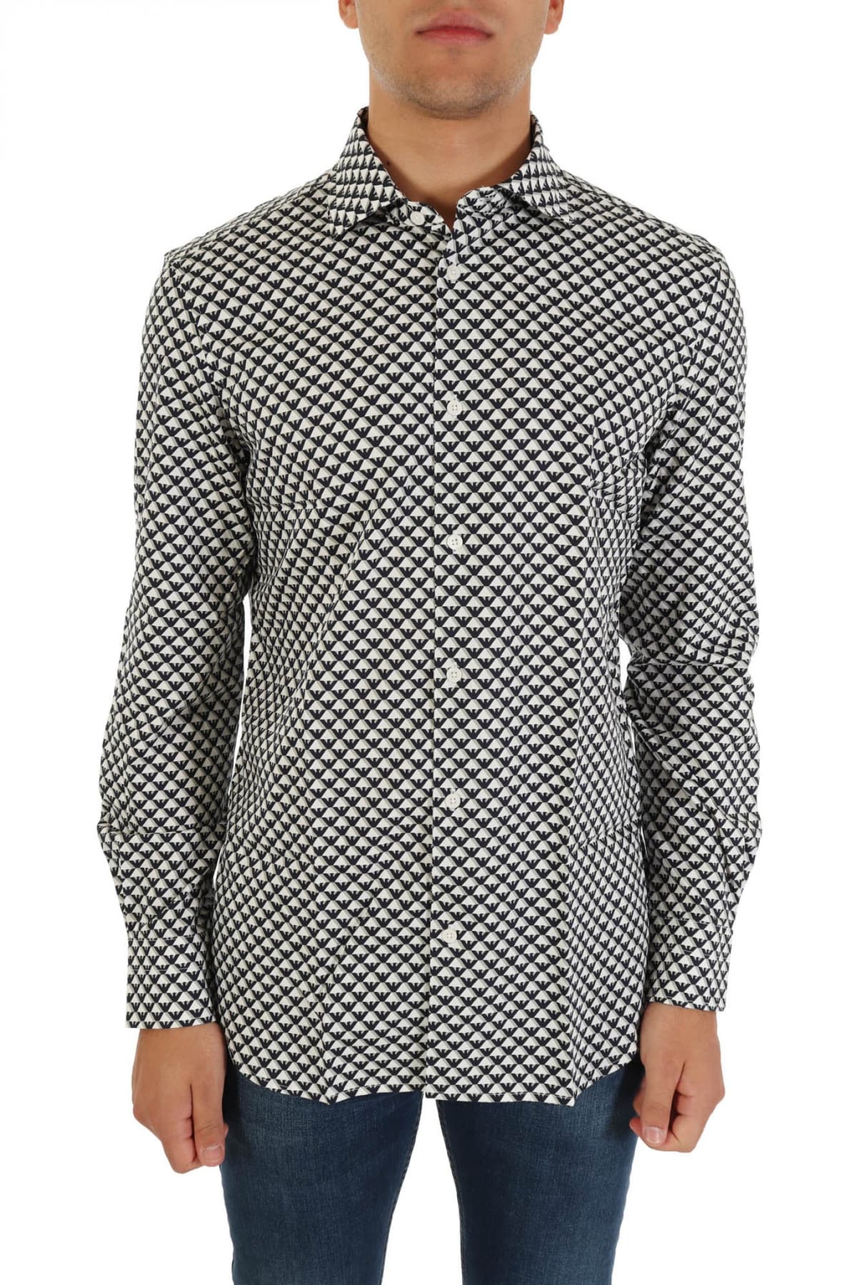 EMPORIO ARMANI ΠΟΥΚΑΜΙΣΟ ALL OVER PRINT LOGO ΛΕΥΚΟ-ΜΑΥΡΟ-ΓΚΡΙ