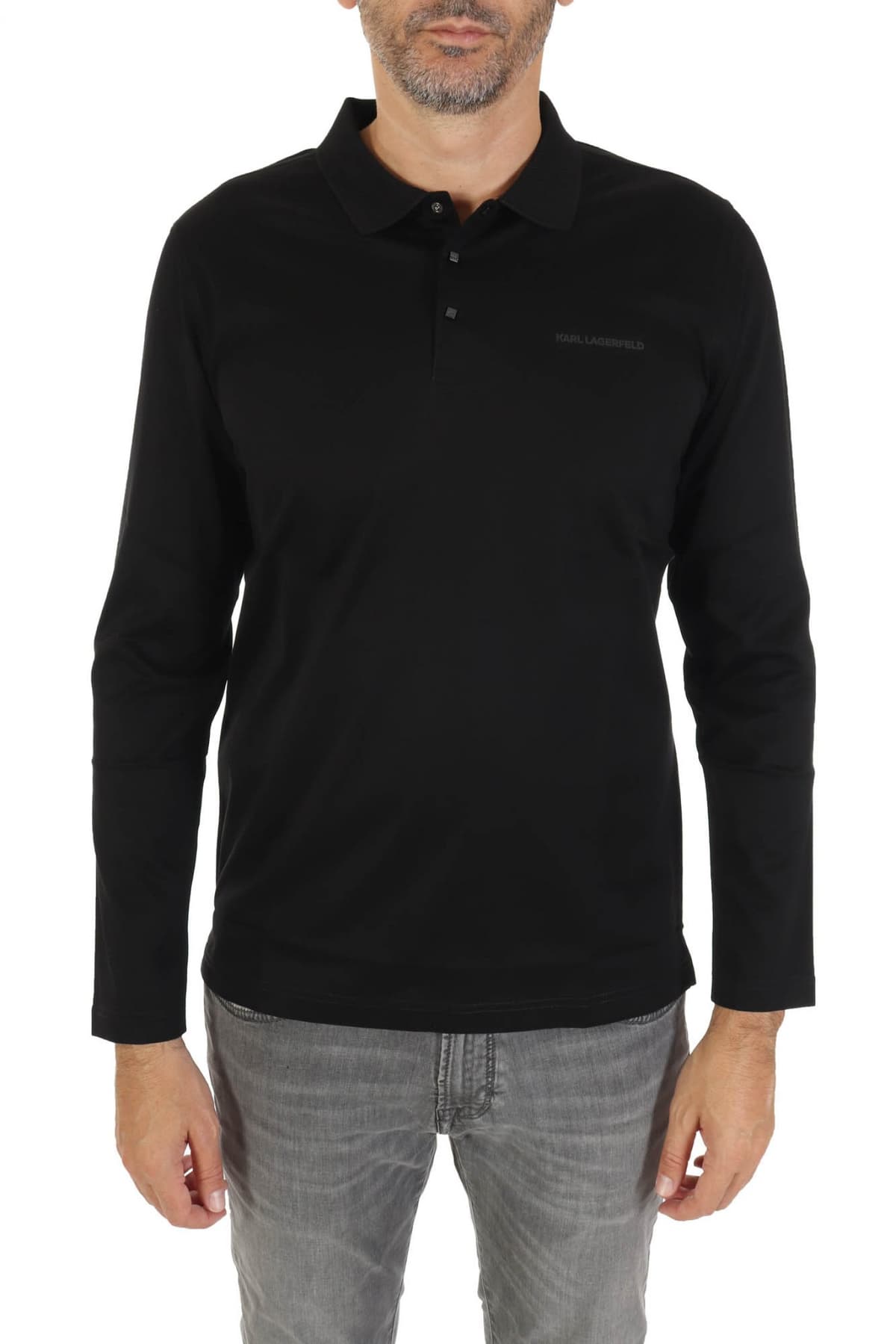 KARL LAGERFELD POLO PRESSBUTTON LOGO ΜΑΥΡΟ