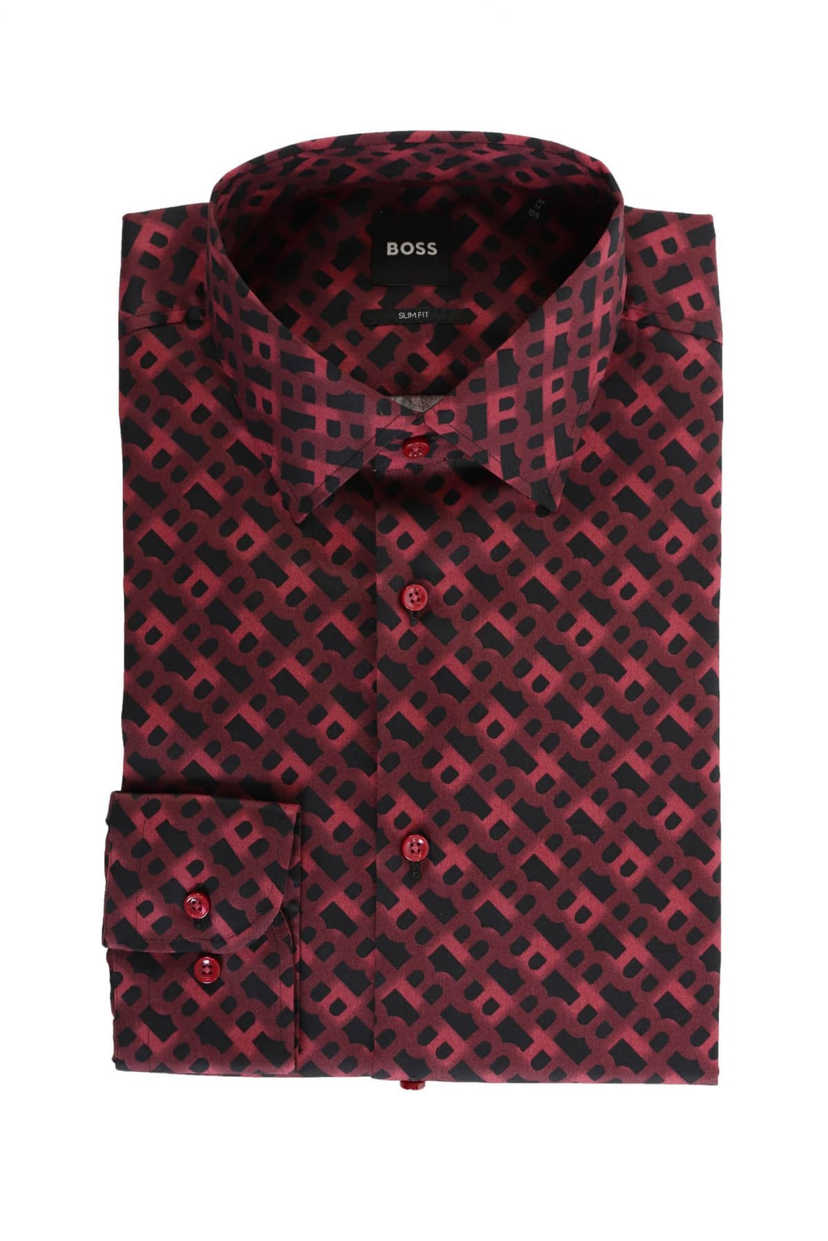 BOSS ΠΟΥΚΑΜΙΣΟ ALL OVER LOGO SLIM FIT H-JOE-KENT-C1-214 ΜΠΟΡΝΤΩ