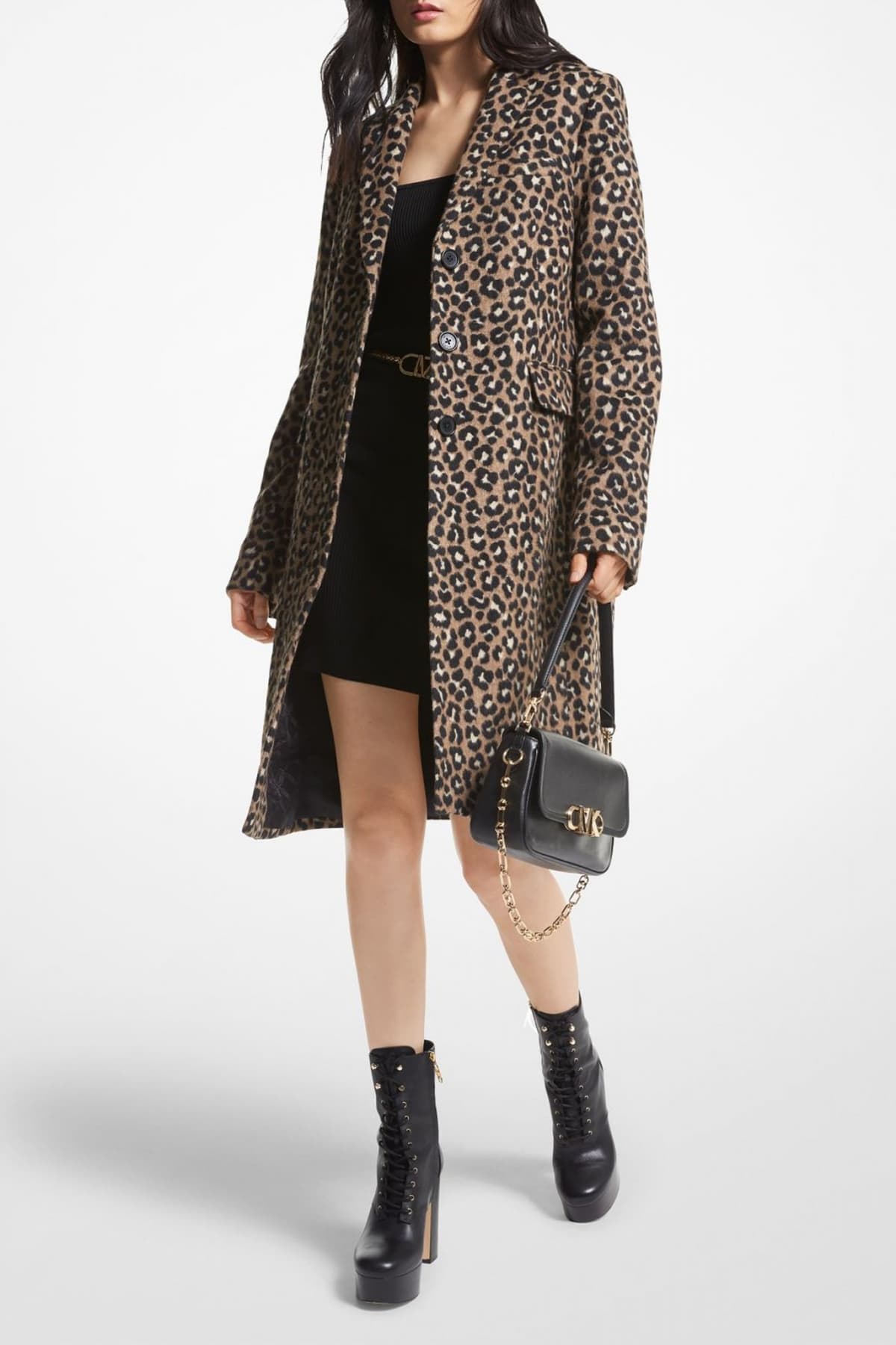 MICHAEL KORS ΠΑΛΤΟ ΜΑΚΡΥ ANIMAL PRINT ΚΑΦΕ/ΜΑΥΡΟ