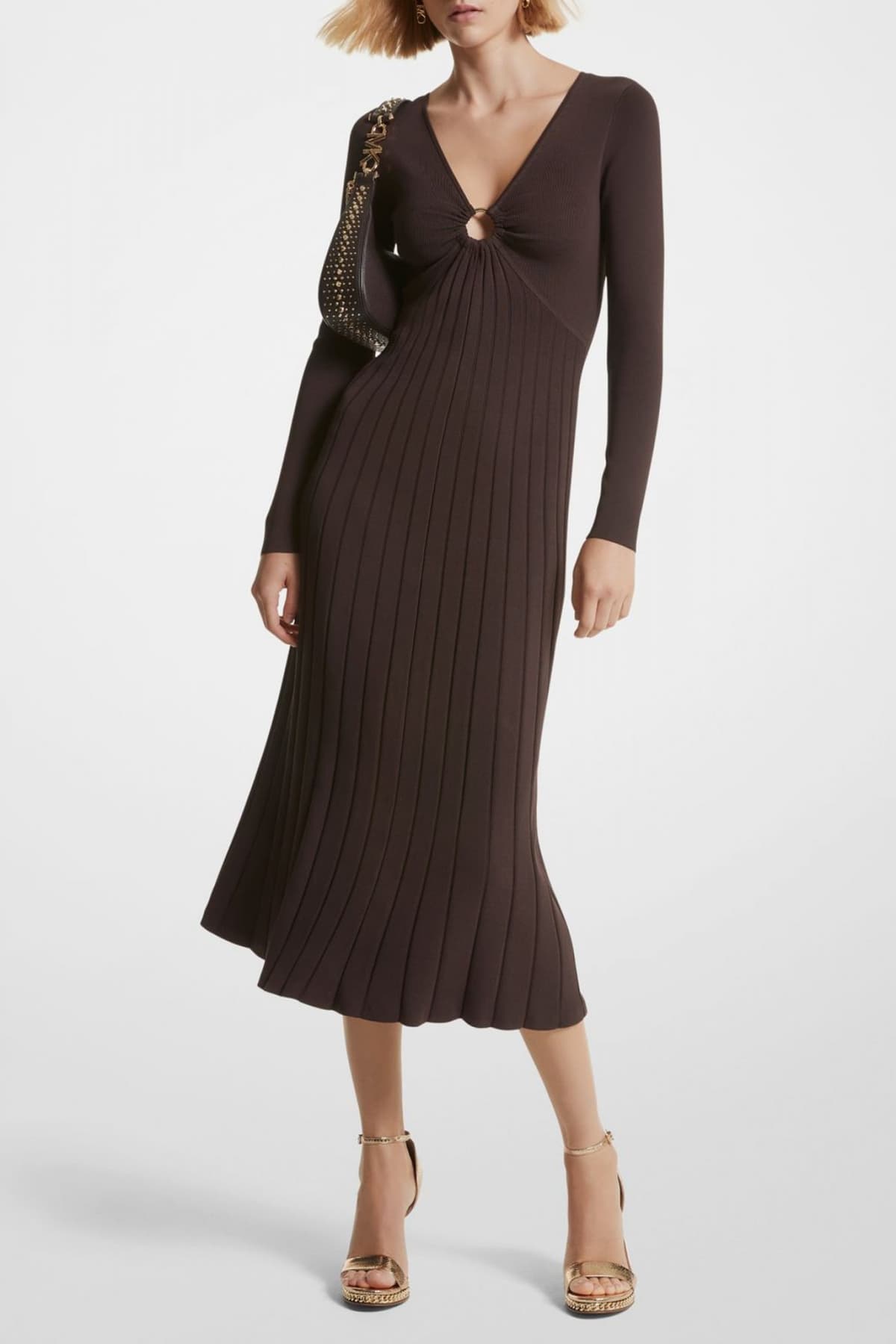 MICHAEL KORS ΦΟΡΕΜΑ MIDI ΠΛΕΚΤΟ ΠΛΙΣΕ ΚΑΦΕ