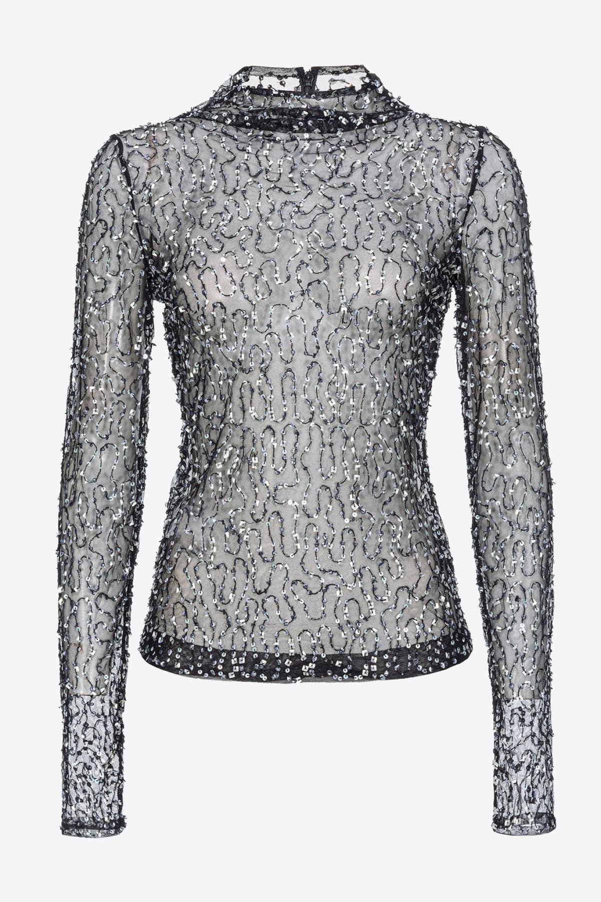 PINKO ΜΠΛΟΥΖΑ KASOS ΔΙΑΦΑΝΕΙΑ ΠΑΓΕΤΑ ΜΑΥΡΟ