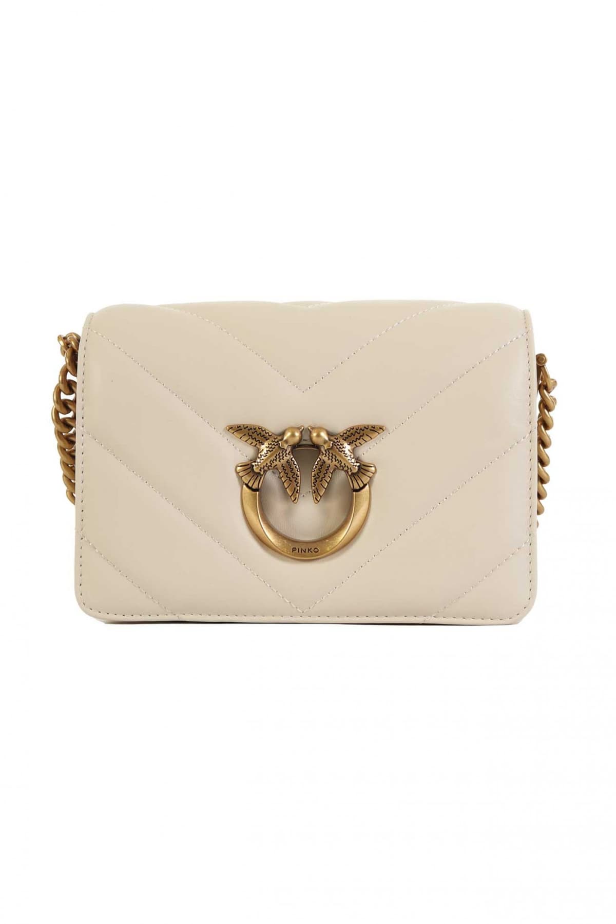 PINKO ΤΣΑΝΤΑΚΙ LOVE CLICK MINI SHEEP NAPPA BIG CHEVRON ΜΑΥΡΟ