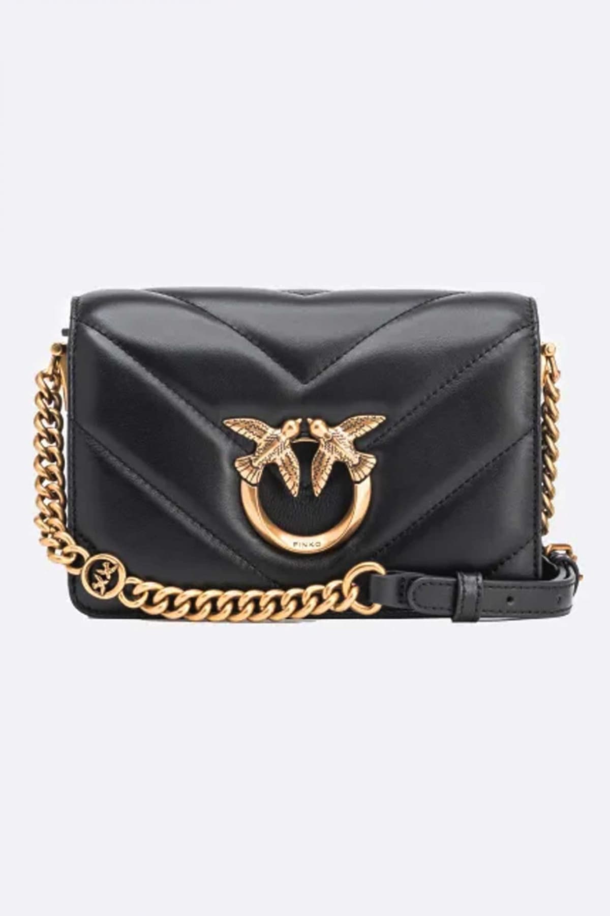 PINKO ΤΣΑΝΤΑΚΙ LOVE CLICK MINI SHEEP NAPPA BIG CHEVRON ΜΑΥΡΟ