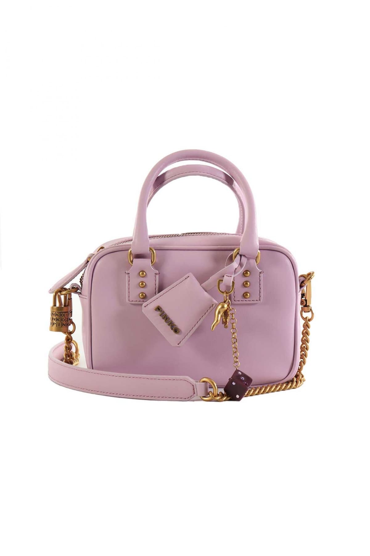 PINKO ΤΣΑΝΤΑΚΙ BOWLING BAG MINI VITELLO SETA LOGO ΖΑΡΙ ΛΙΛΑ