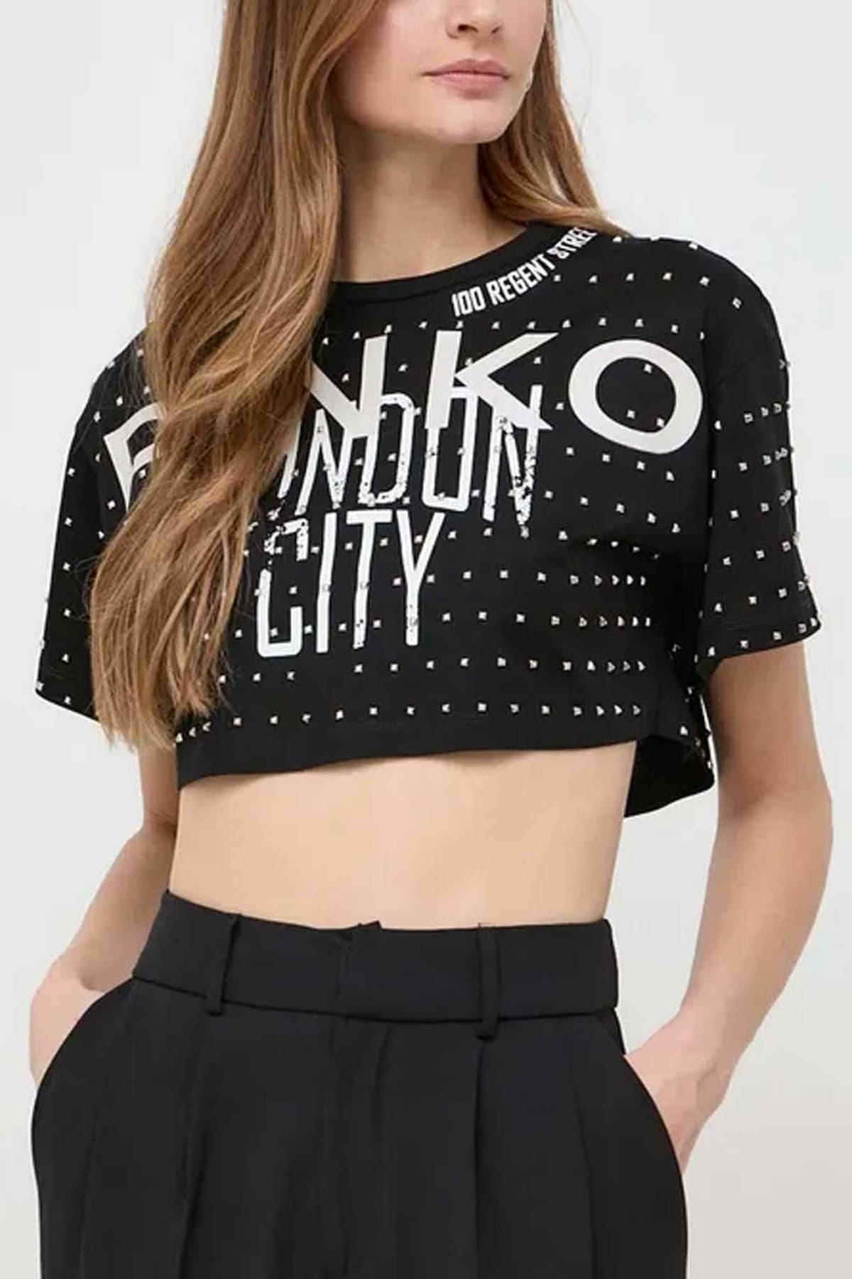PINKO T-SHIRT CROP BOMBA LOGO ΤΡΟΥΞ ΜΑΥΡΟ