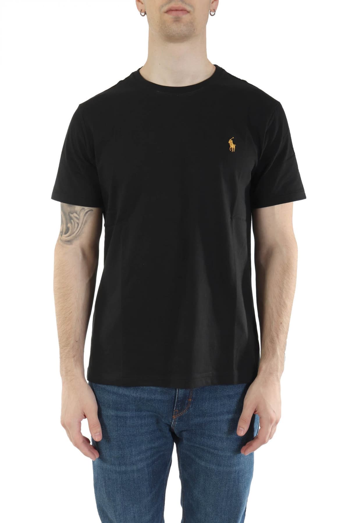 RALPH LAUREN T- SHIRT CUSTOM SLIM FIT GOLD LOGO ΜΑΥΡΟ
