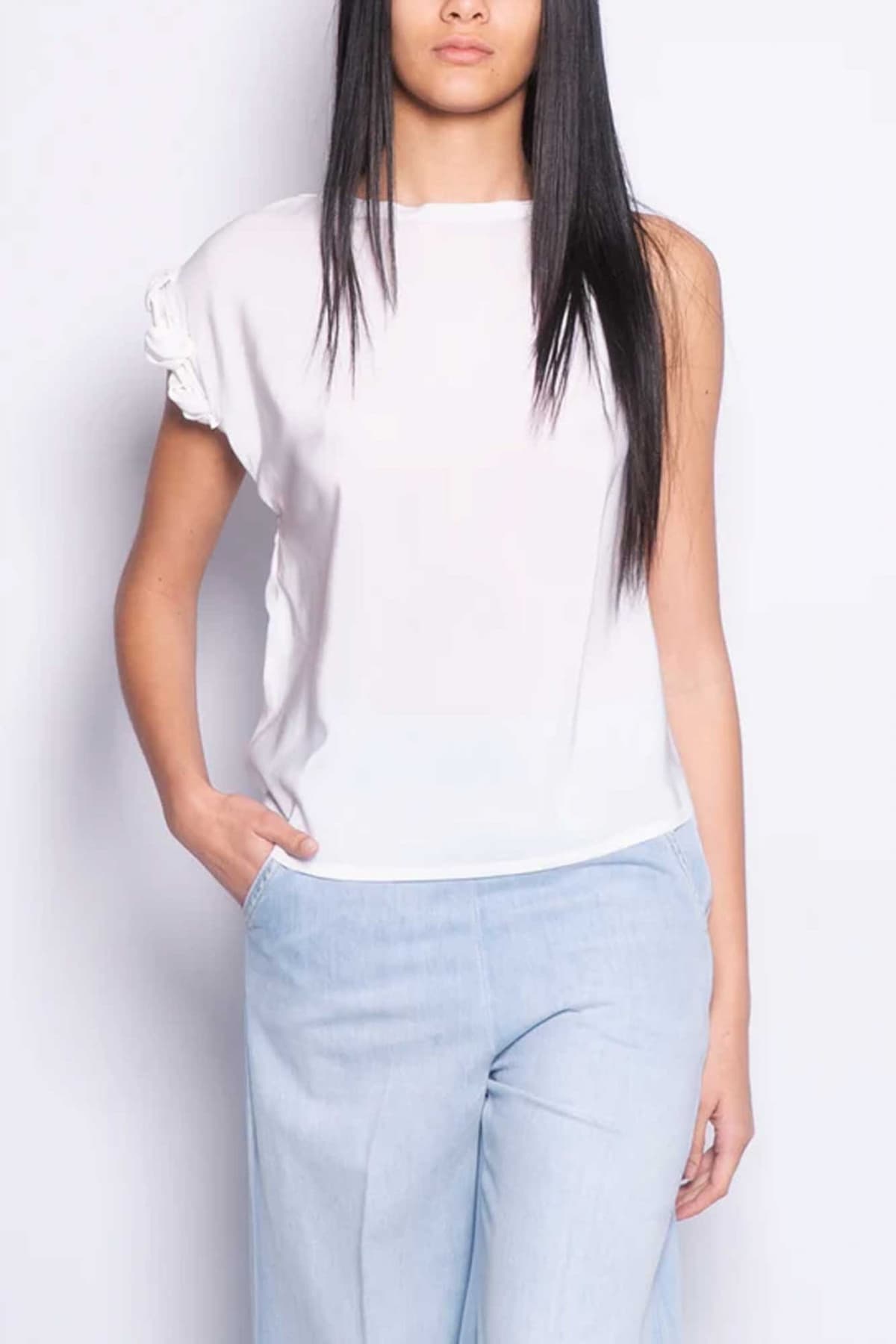 PINKO ΜΠΛΟΥΖΑ TINDARO ΔΙΑΦΟΡΕΤΙΚΑ ΜΑΝΙΚΙΑ ΛΕΥΚΟ