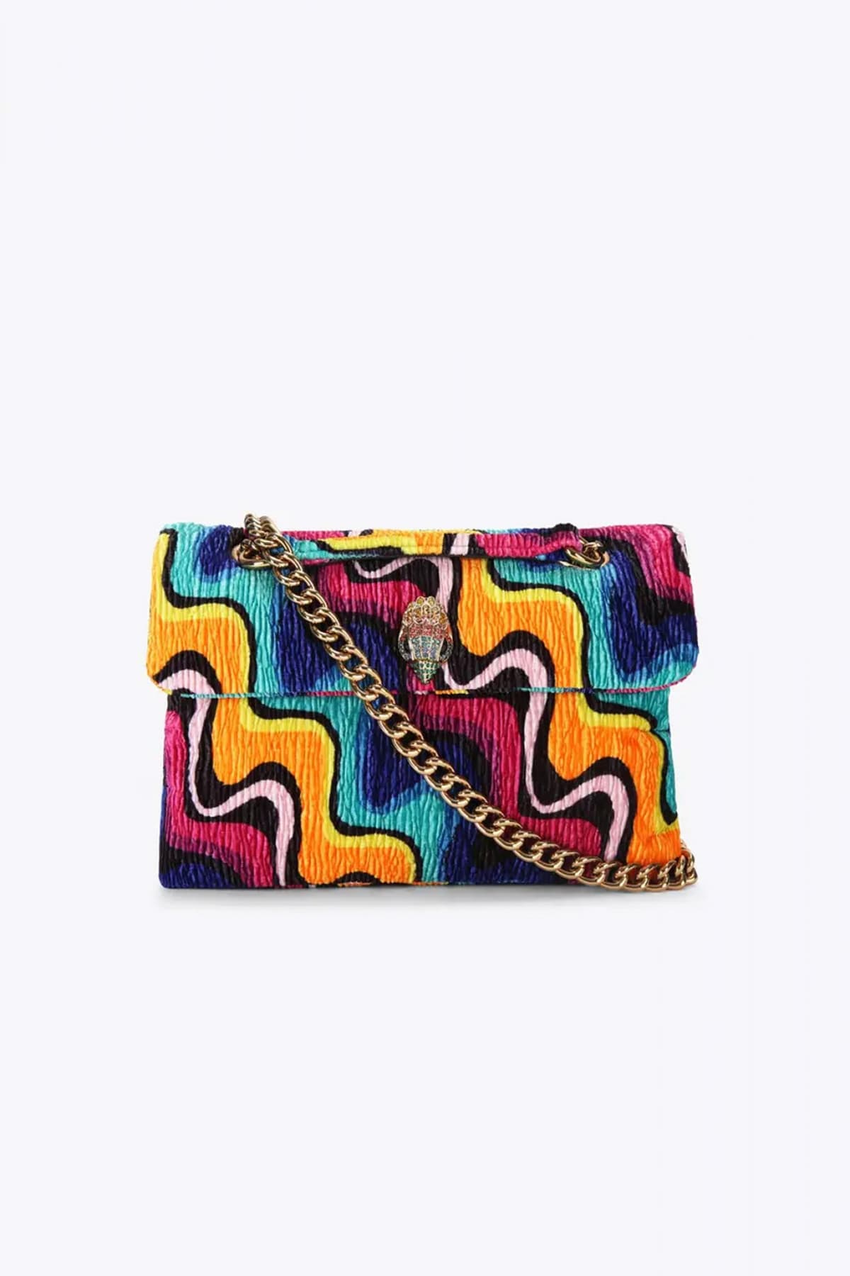 KURT GEIGER ΤΣΑΝΤΑ ΩΜΟΥ/CROSS BODY VELVET SOFT KENSINGTON ΑΛΥΣΙΔΑ ΒΕΛΟΥΔΟ LOGO ΠΟΛΥΧΡΩΜΟ