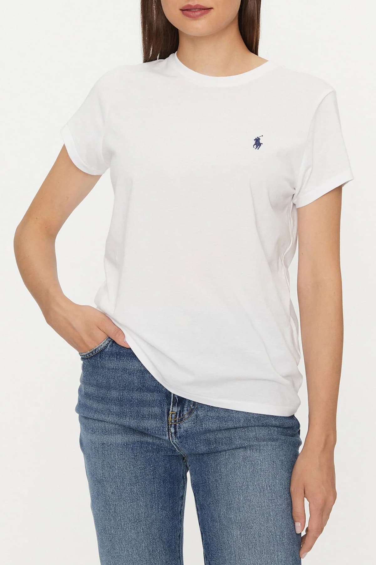 RALPH LAUREN T-SHIRT ΛΑΙΜΟΚΟΨΗ LOGO ΛΕΥΚΟ