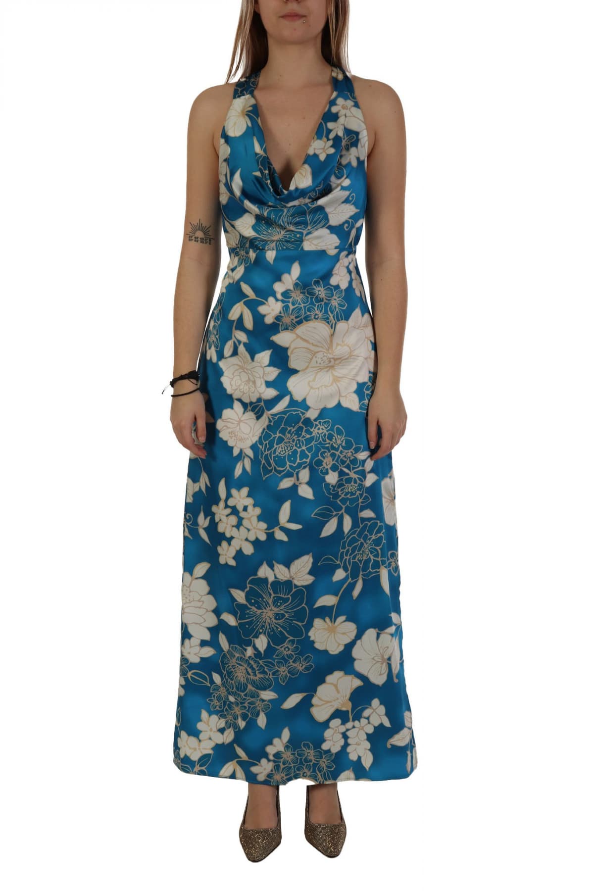 MARELLA EMME ΦΟΡΕΜΑ BUSSETO MAXI ΣΚΙΣΙΜΟ ΠΛΑΙ ΑΝΟΙΧΤΗ ΠΛΑΤΗ ΝΤΡΑΠΕ ΕΜΠΡΙΜΕ ΜΠΛΕ