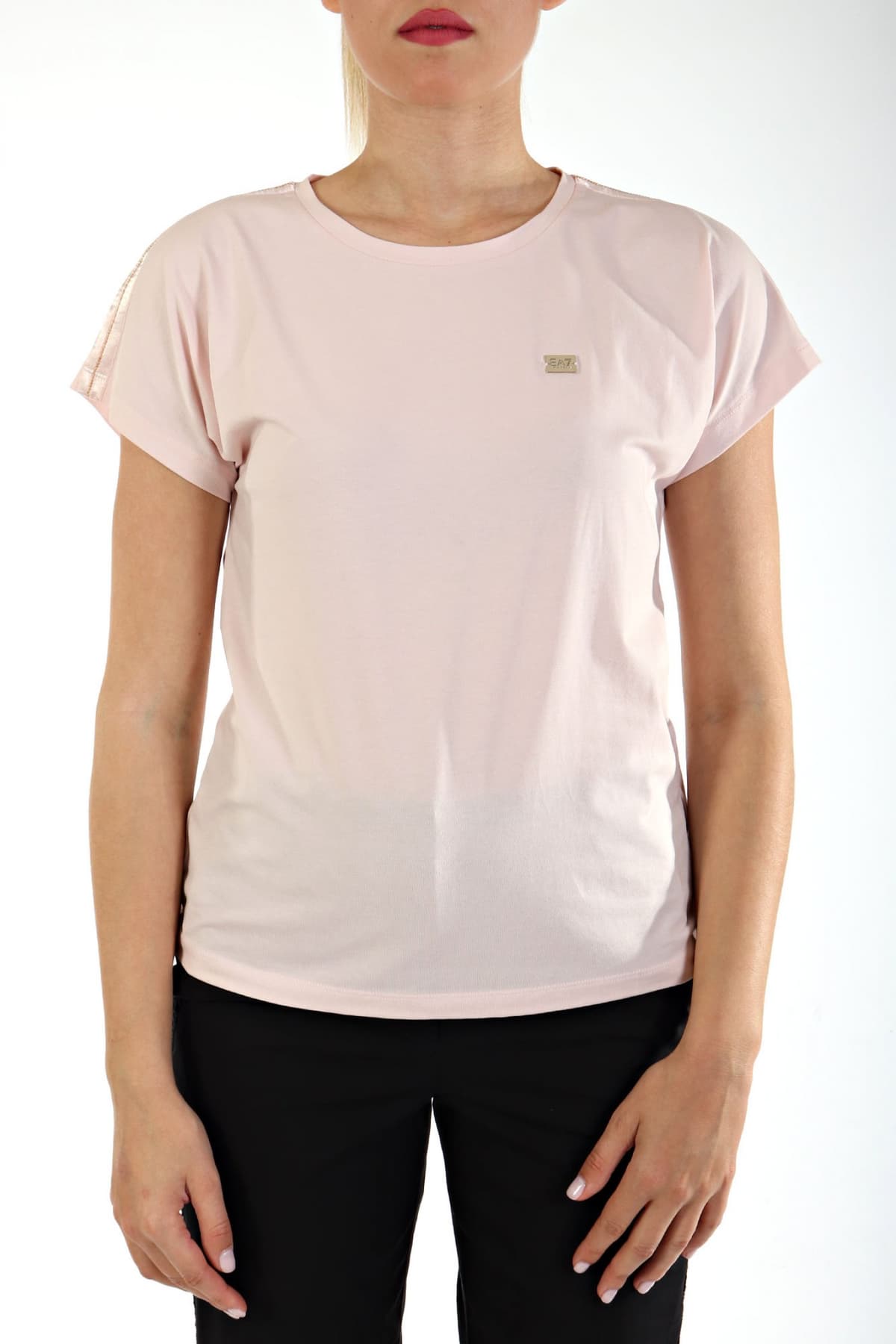 ARMANI 7 T-SHIRT ΛΑΙΜΟΚΟΨΗ ΜΕΤΑΛΛΙΚΗ ΛΕΠΤΟΜΕΡΕΙΑ LOGO ΡΟΖ