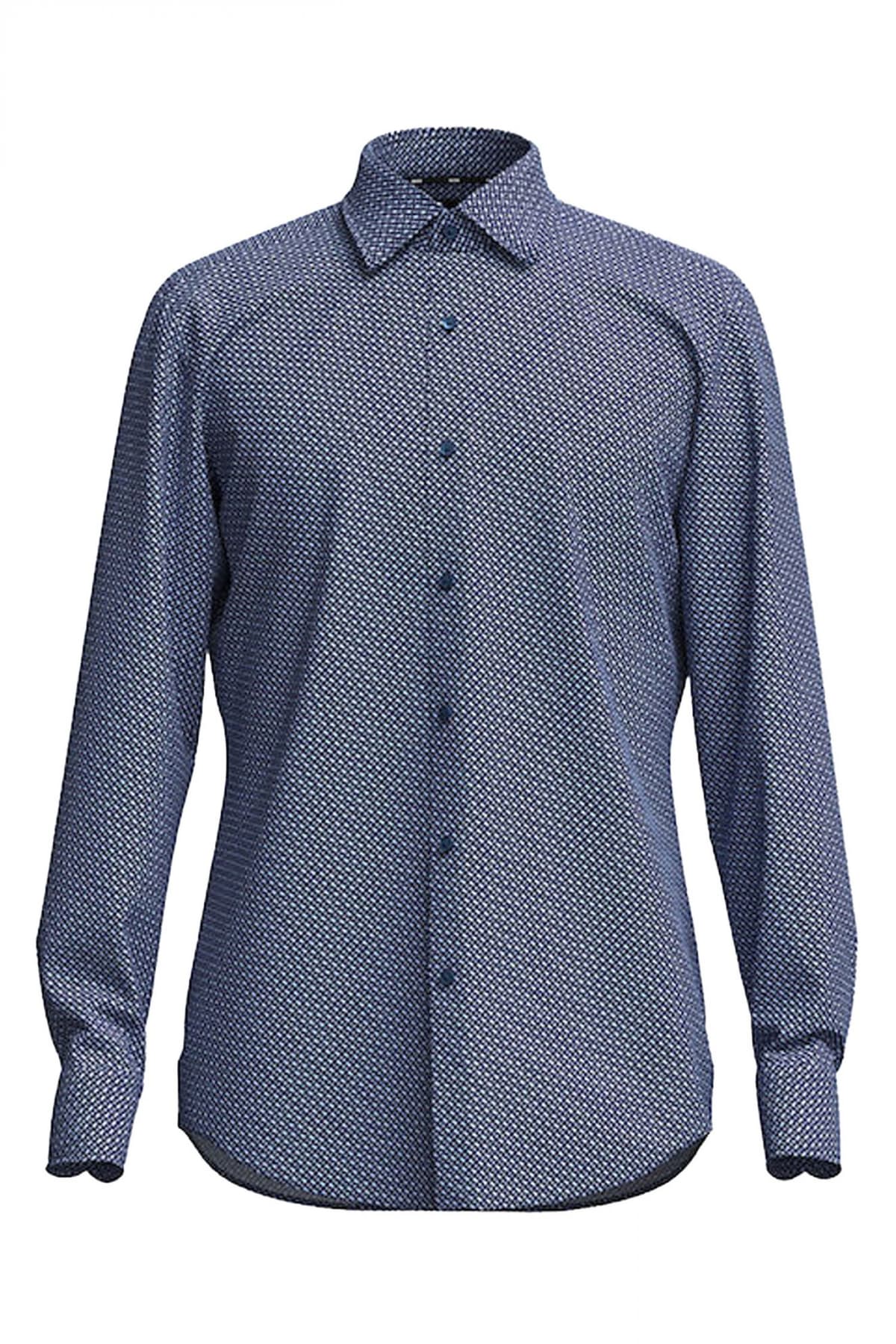 BOSS ΠΟΥΚΑΜΙΣΟ ALLOVER LOGO SLIM FIT STRETCH H-HANK-KENT-C1-214 ΜΠΟΡΝΤΩ-ΛΕΥΚΟ