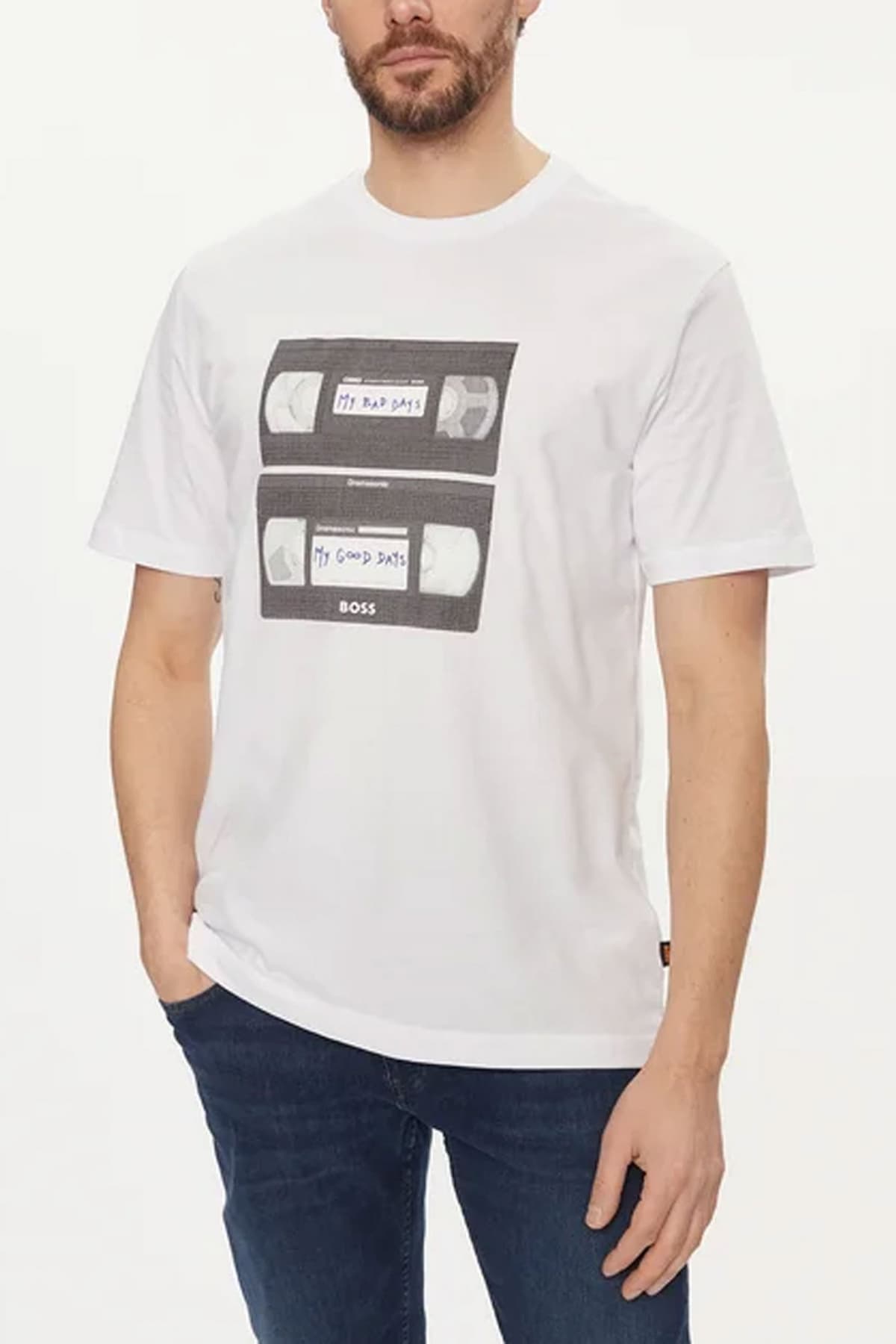 BOSS CASUAL T-SHIRT JERSEY TERETROLEO RELAXED FIT ΜΑΥΡΟ