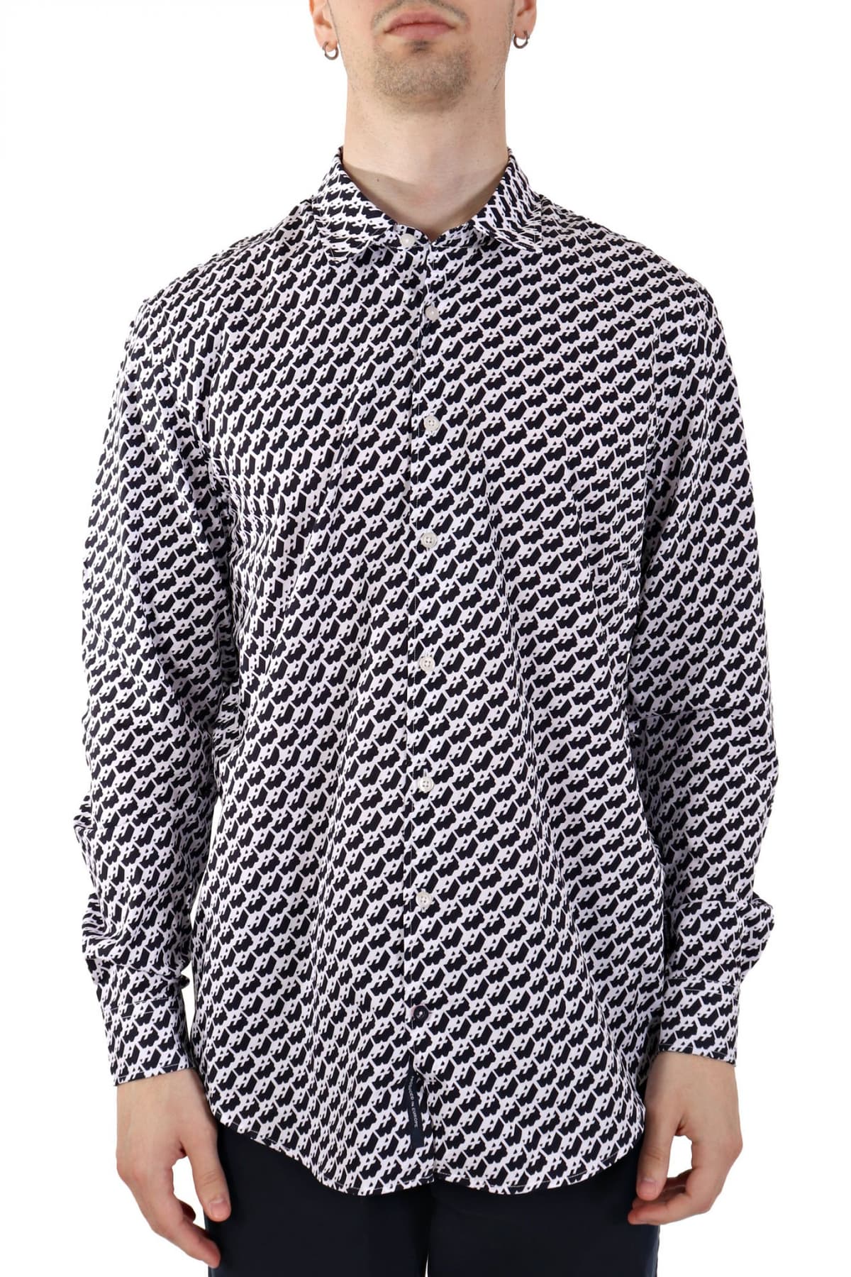 HECHTER ΠΟΥΚΑΜΙΣΟ CASUAL MODERN FIT ΜΕ ΣΧΕΔΙΟ ΜΠΛΕ-ΛΕΥΚΟ