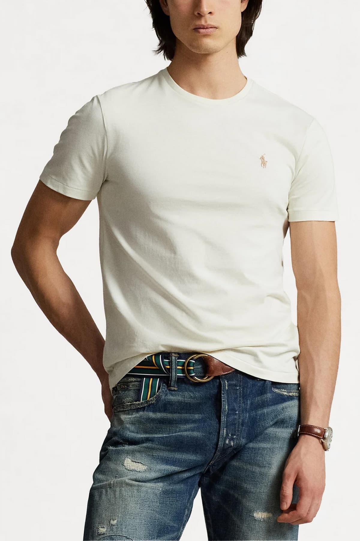 RALPH LAUREN T-SHIRT LOGO CUSTOM SLIM FIT ΚΡΕΜ