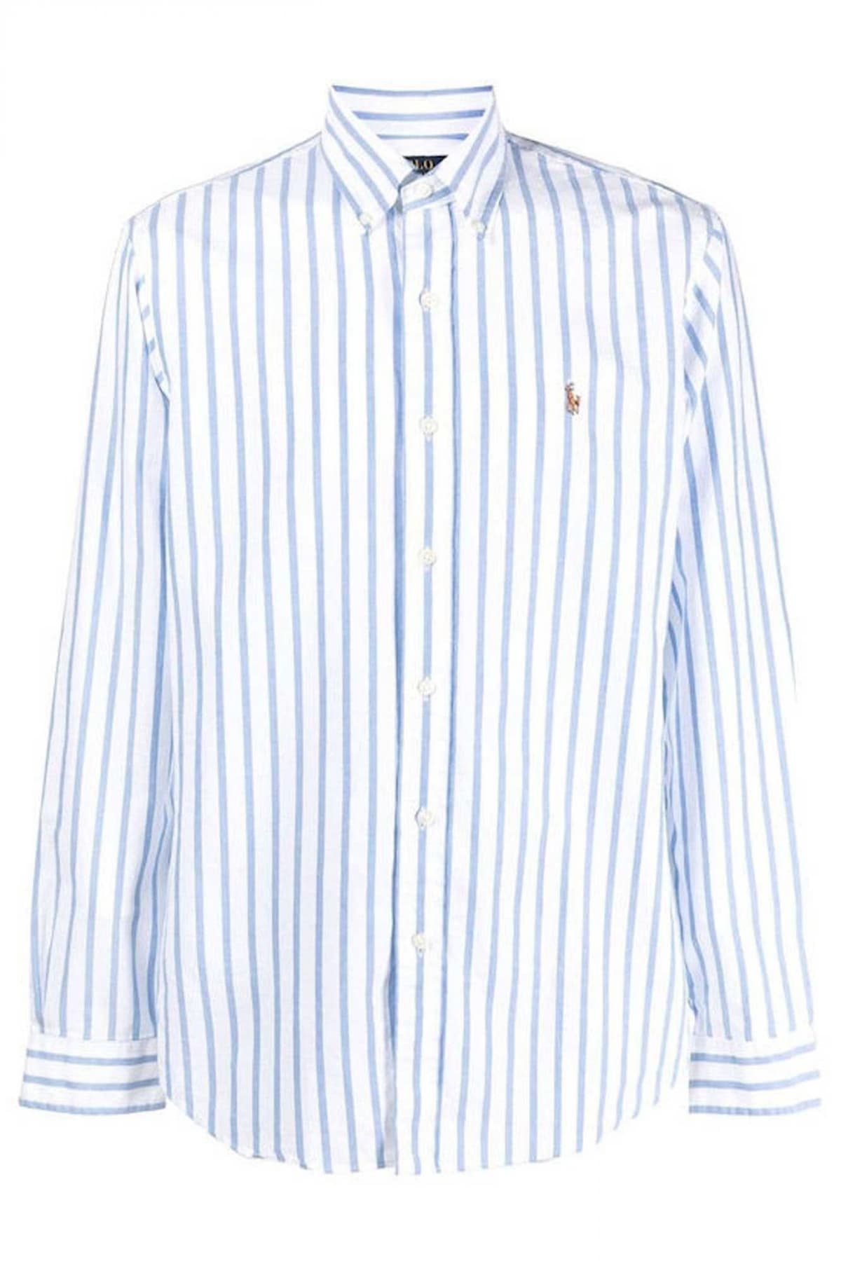 RALPH LAUREN ΠΟΥΚΑΜΙΣΟ ΡΙΓΕ BUTTON DOWN OXFORD CUSTOM FIT ΣΙΕΛ-ΛΕΥΚΟ