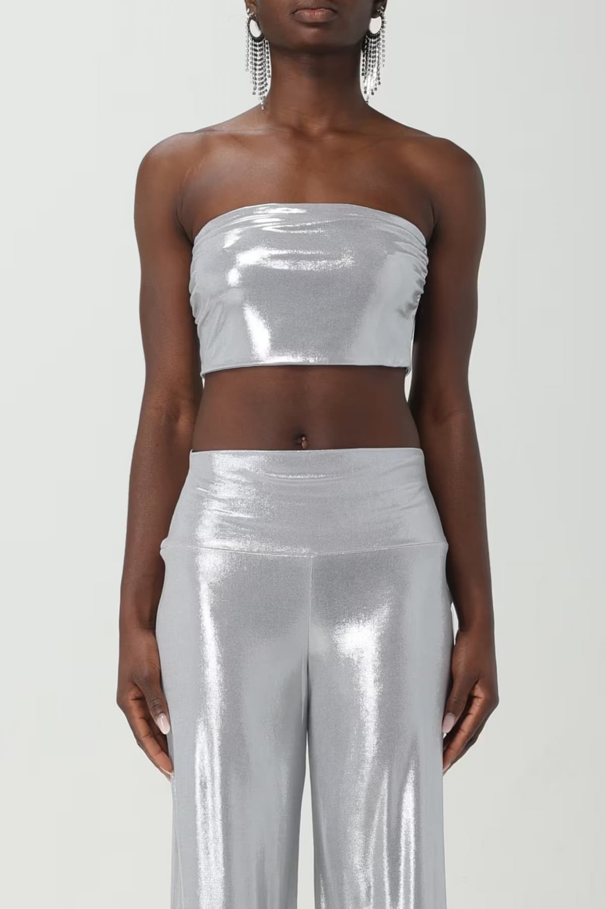 NORMA KAMALI TOP ΣΤΡΑΠΛΕΣ ΜΕΤΑΛΛΙΖΕ ΑΣΗΜΙ