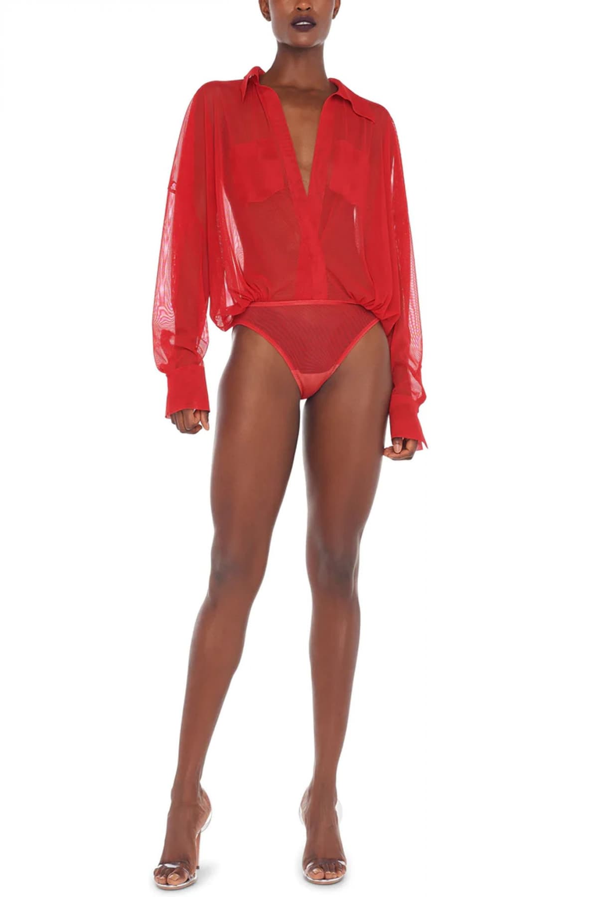 NORMA KAMALI ΚΟΡΜΑΚΙ ΔΙΑΦΑΝΕΙΑ ΓΙΑΚΑΣ ΚΟΚΚΙΝΟ