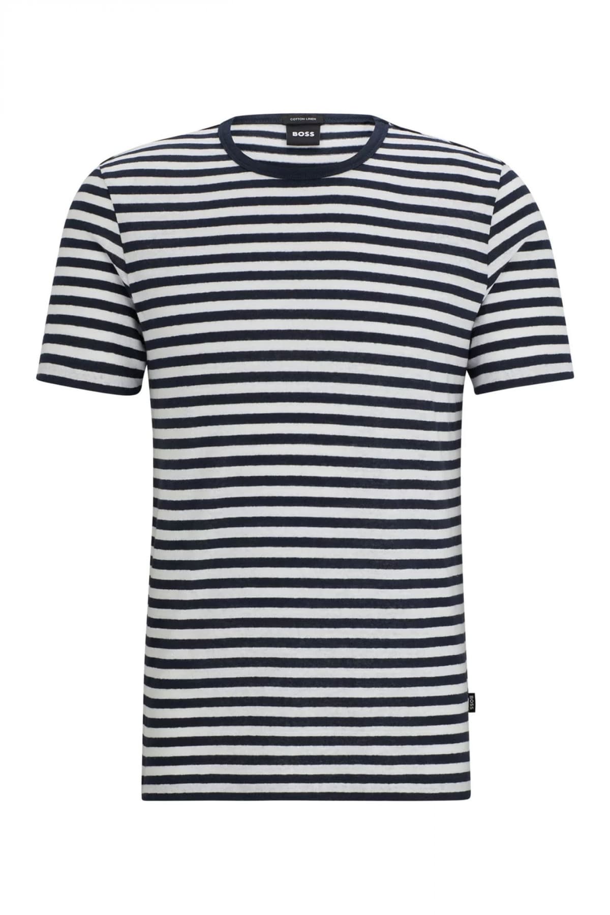 BOSS T-SHIRT ΛΙΝΟ ΡΙΓΕ TIBURT 457 ΜΠΛΕ-ΛΕΥΚΟ