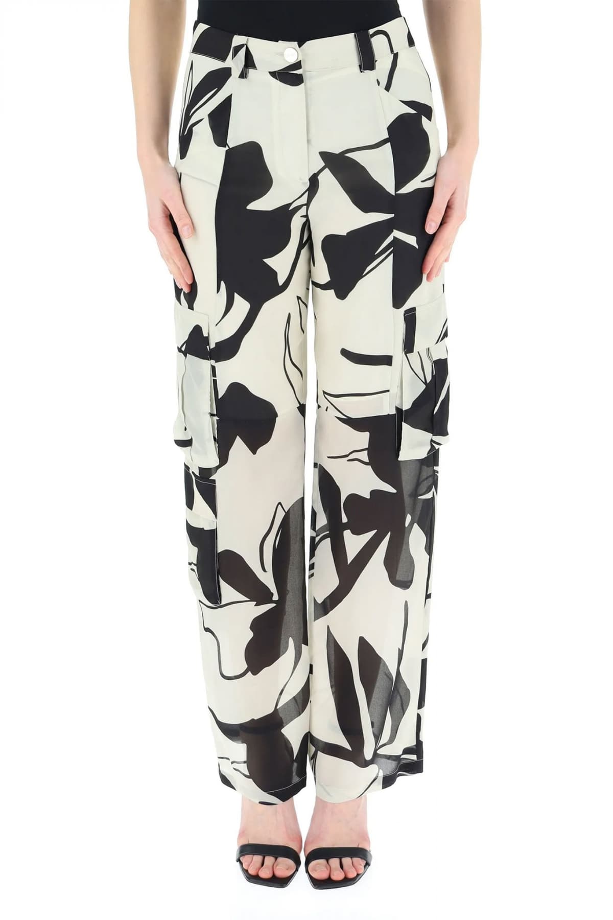 LIU-JO ΠΑΝΤΕΛΟΝΙ CARGO FLORAL ΜΠΕΖ-ΜΑΥΡΟ