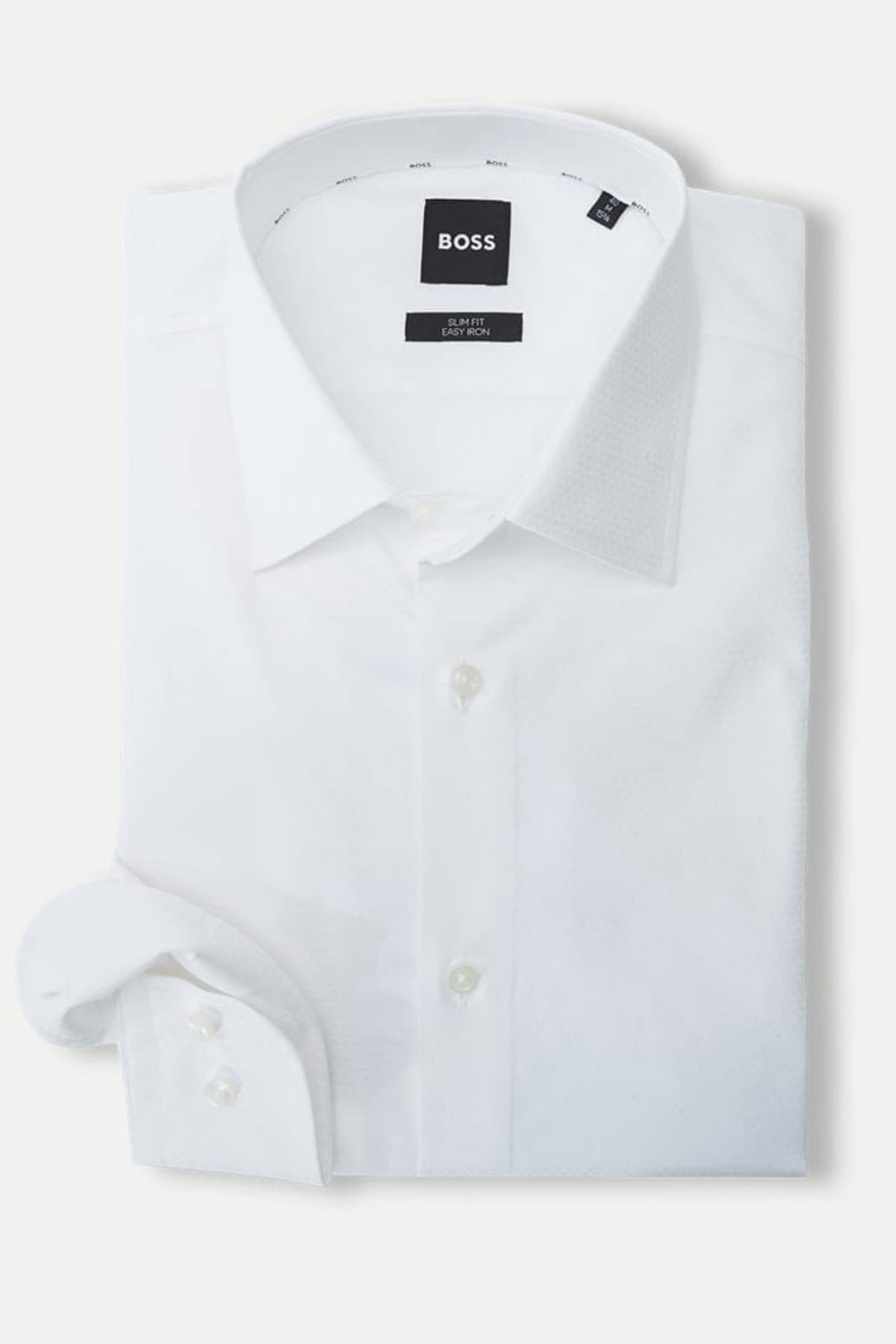 BOSS ΠΟΥΚΑΜΙΣΟ ΜΙΚΡΟΣΧΕΔΙΟ SLIM FIT EASY IRON STRETCH H-HANK-KENT-C1-214 ΕΚΡΟΥ