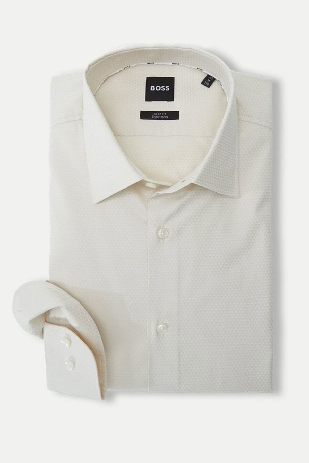 BOSS ΠΟΥΚΑΜΙΣΟ ΜΙΚΡΟΣΧΕΔΙΟ SLIM FIT EASY IRON STRETCH H-HANK-KENT-C1-214 ΕΚΡΟΥ