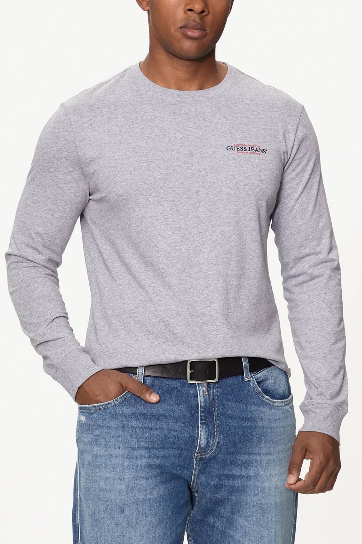 GUESS JEANS T-SHIRT CREWNECK SLIM FIT LOGO ΓΚΡΙ