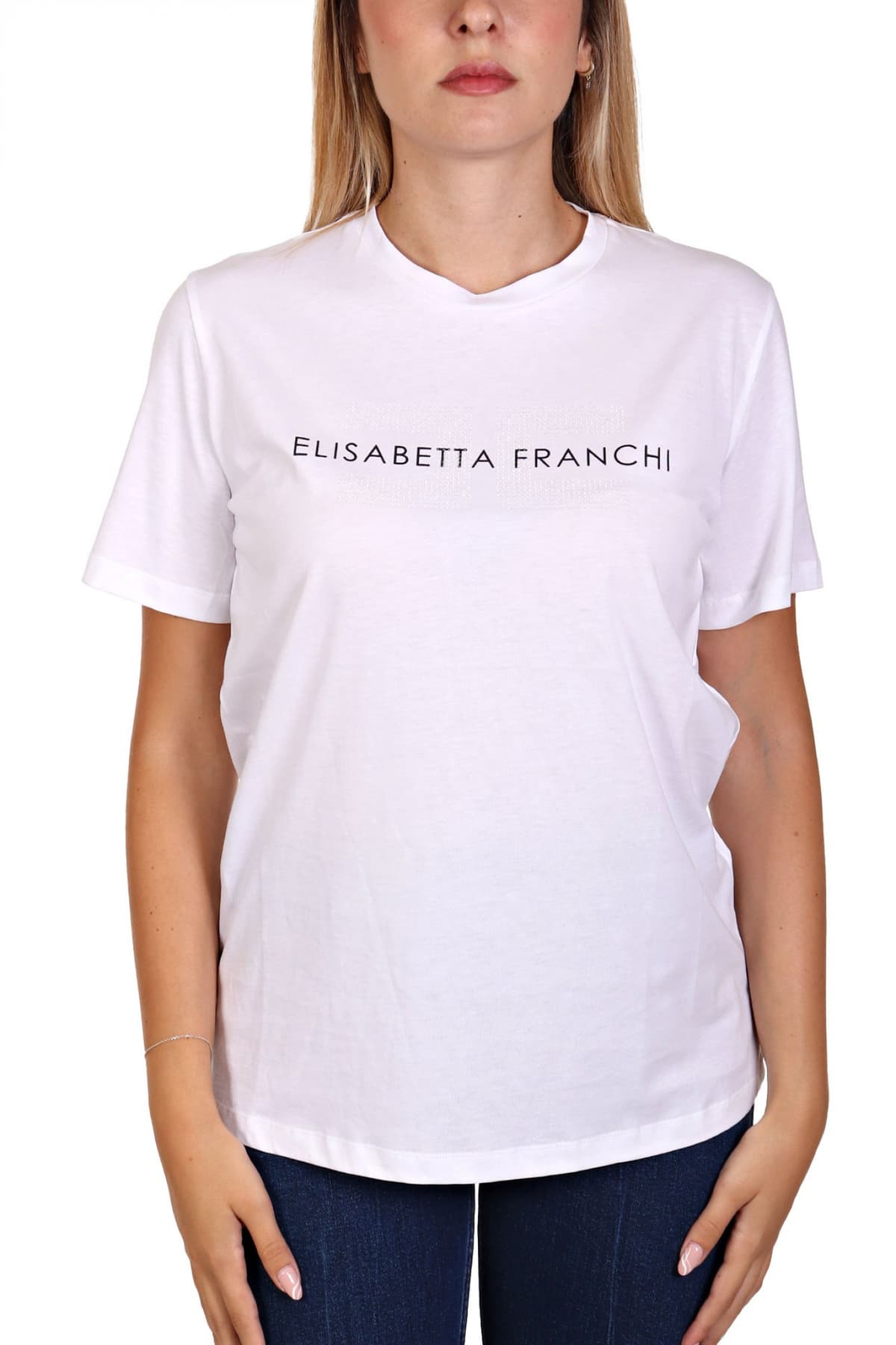 ELISABETTA FRANCHI T-SHIRT LOGO STRASS ΛΕΥΚΟ