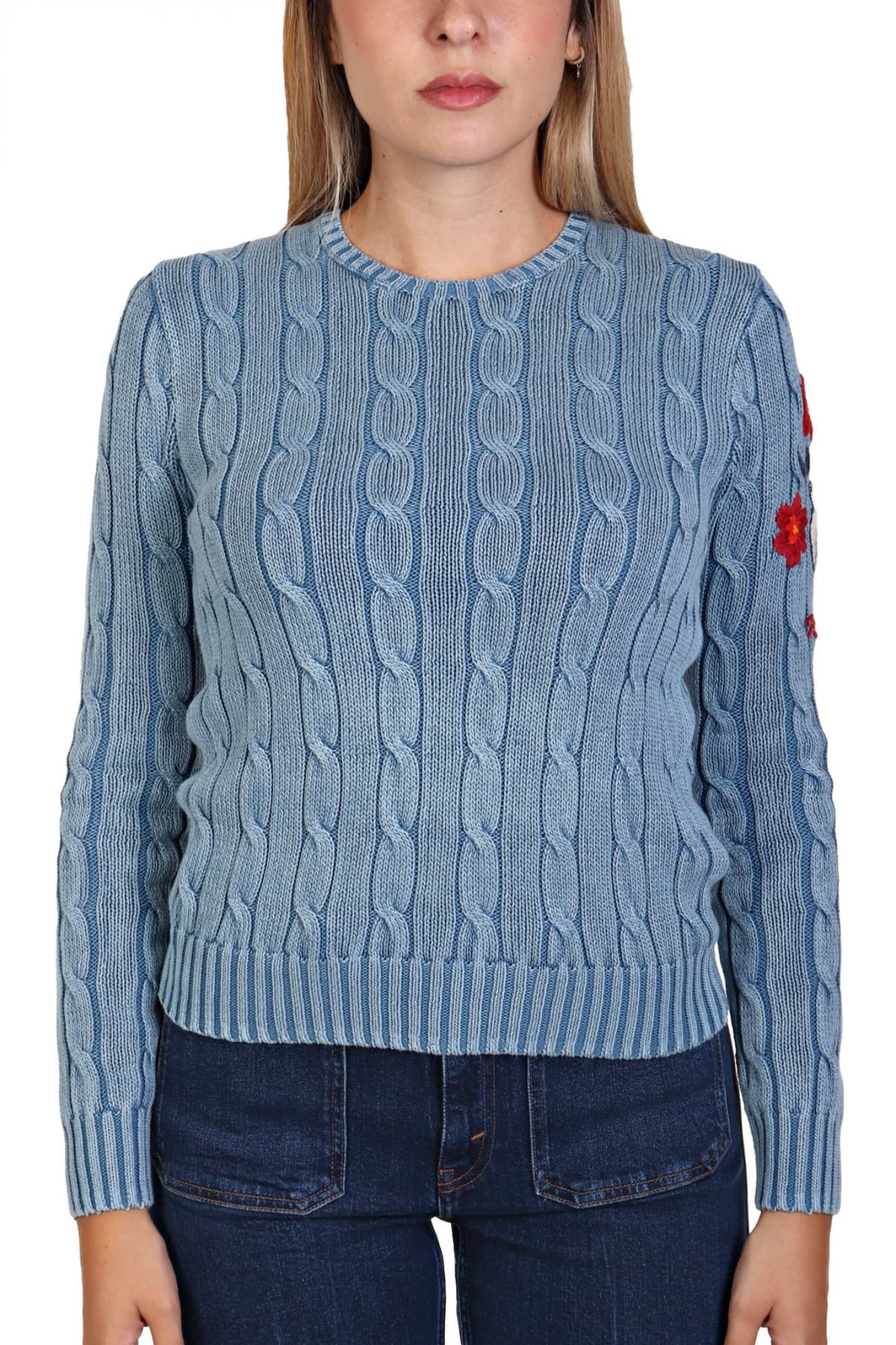 RALPH LAUREN ΠΛΕΚΤΟ ΛΑΙΜΟΚΟΨΗ POLO ΚΕΝΤΗΜΑ ΜΑΝΙΚΙ ΑΝΟΙΧΤΟ ΜΠΛΕ