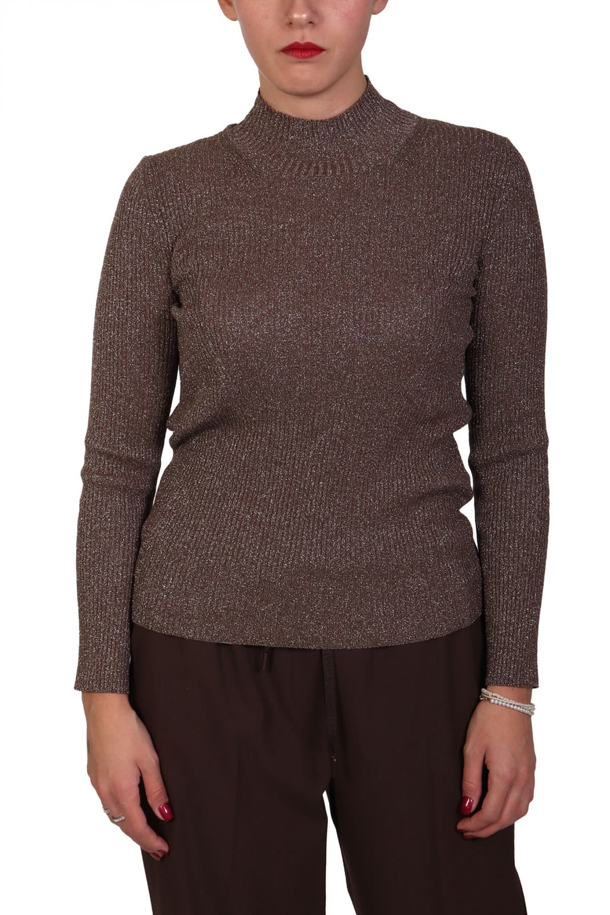 MARELLA MONOCHROME ΜΠΛΟΥΖΑ SANNA ΠΛΕΚΤΟ ΖΙΒΑΓΚΟ LUREX ΚΑΦΕ