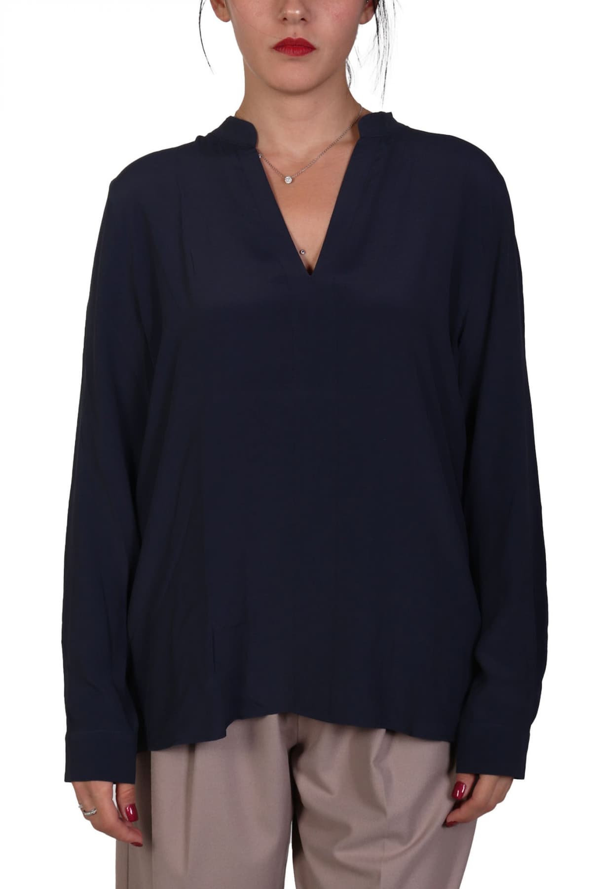 MARELLA EMME ΜΠΛΟΥΖΑ TROTTO ΛΑΙΜΟΚΟΨΗ V ΣΚΟΥΡΟ ΜΠΛΕ