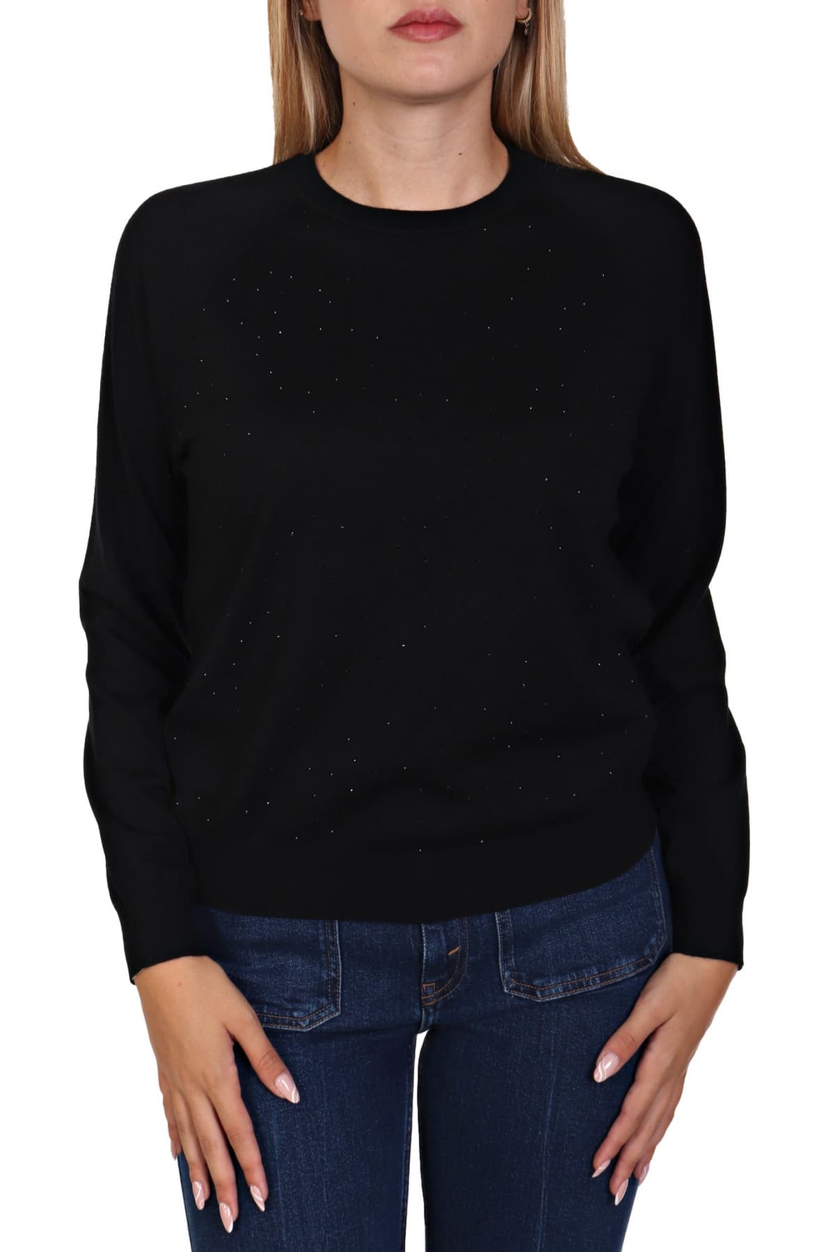 EMPORIO ARMANI ΜΠΛΟΥΖΑ ΛΑΙΜΟΚΟΨΗ STRASS ΜΑΥΡΟ