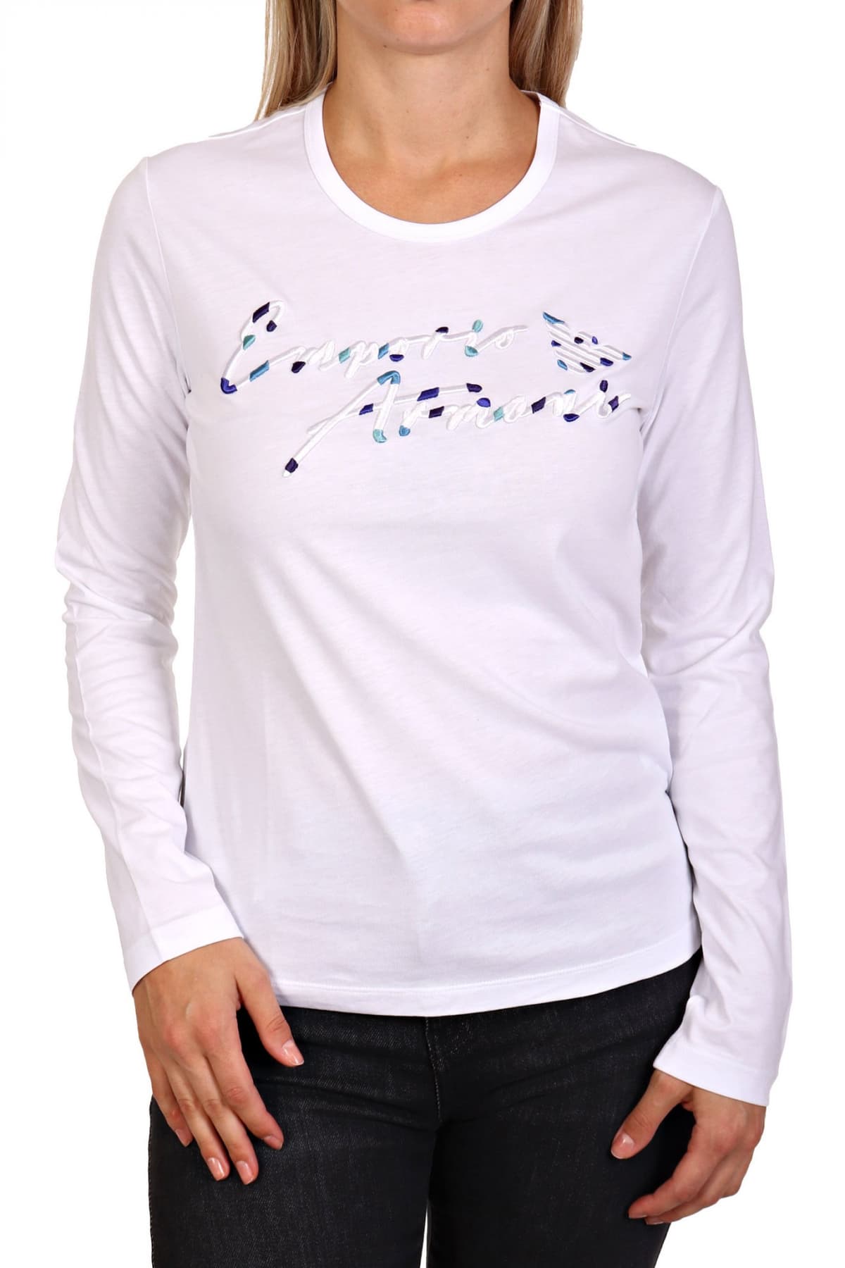 EMPORIO ARMANI T-SHIRT ΜΑΚΡΥ ΜΑΝΙΚΙ LOGO ΚΕΝΤΗΜΑ ΛΕΥΚΟ