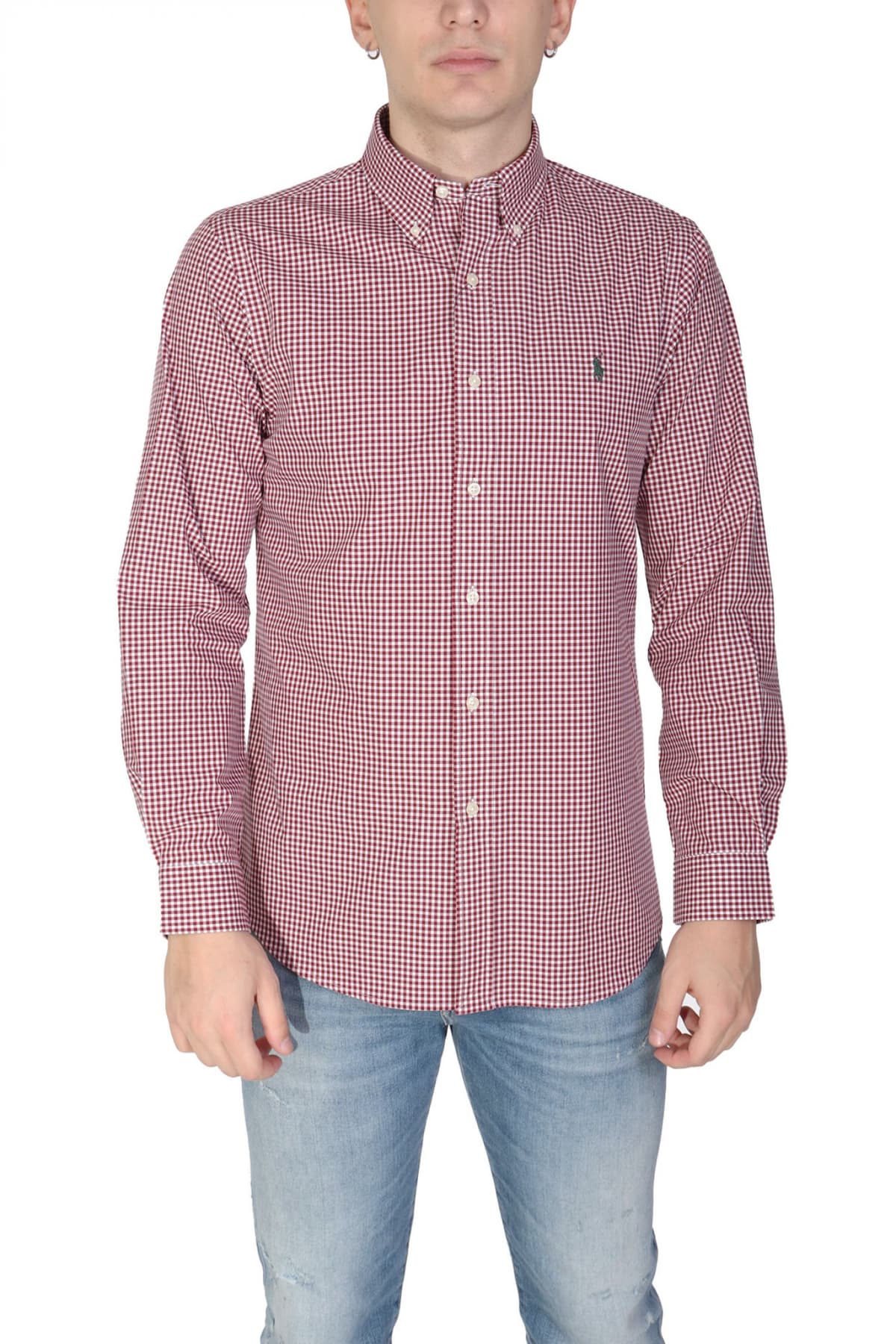 RALPH LAUREN ΠΟΥΚΑΜΙΣΟ ΚΑΡΩ BUTTON DOWN CUSTOM FIT ΜΠΟΡΝΤΩ-ΛΕΥΚΟ