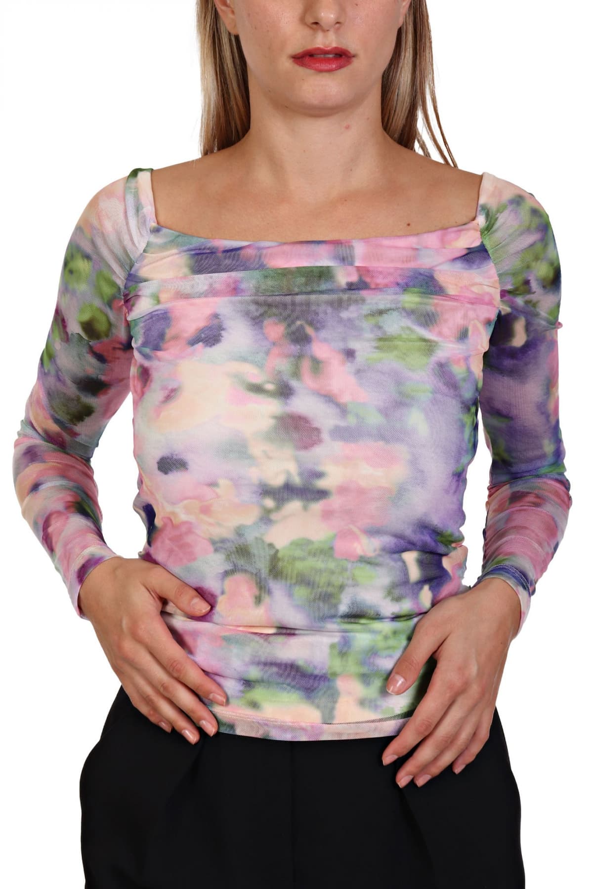 PATRIZIA PEPE ΜΠΛΟΥΖΑ ΕΞΩ ΩΜΟΥΣ ΤΟΥΛΙ ΕΛΑΣΤΙΚΟ ΕΜΠΡΙΜΕ ΡΟΖ