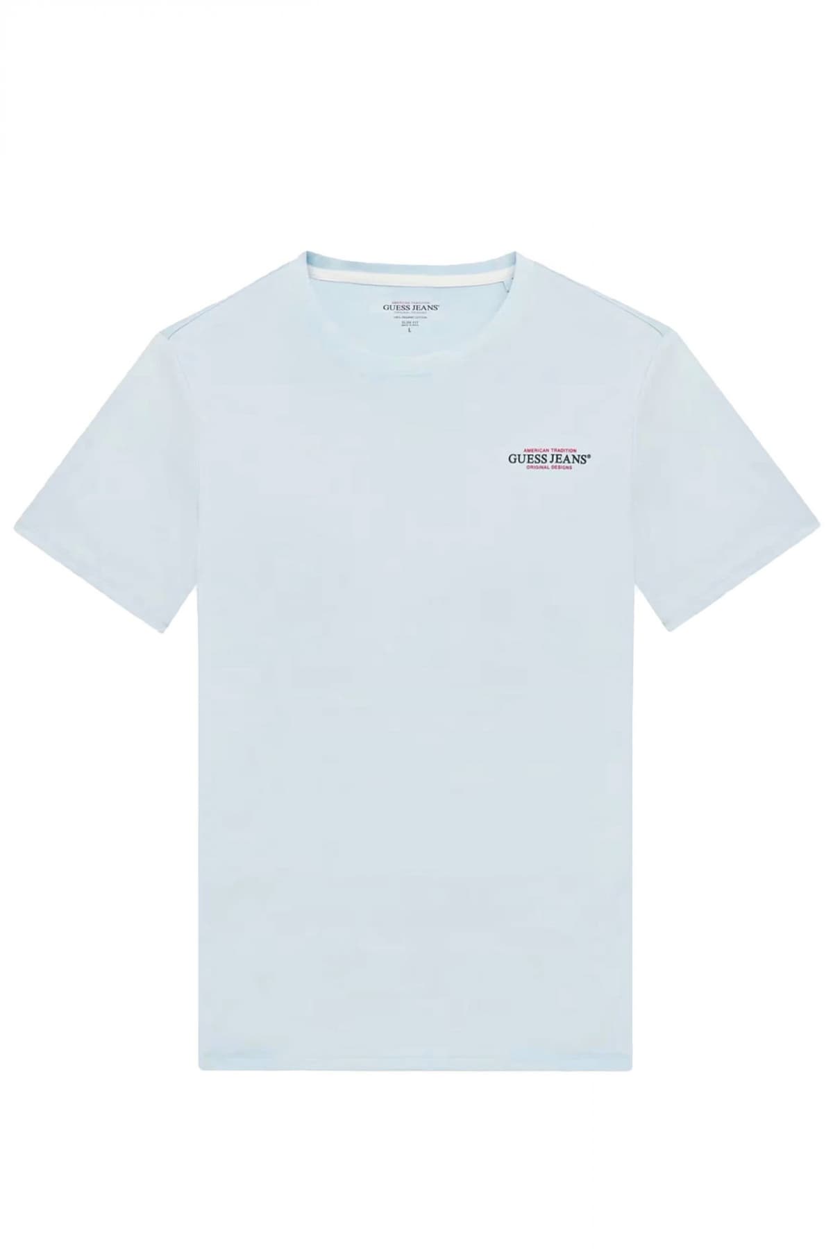 GUESS JEANS T-SHIRT CREWNECK REGULAR FIT LOGO ΣΙΕΛ