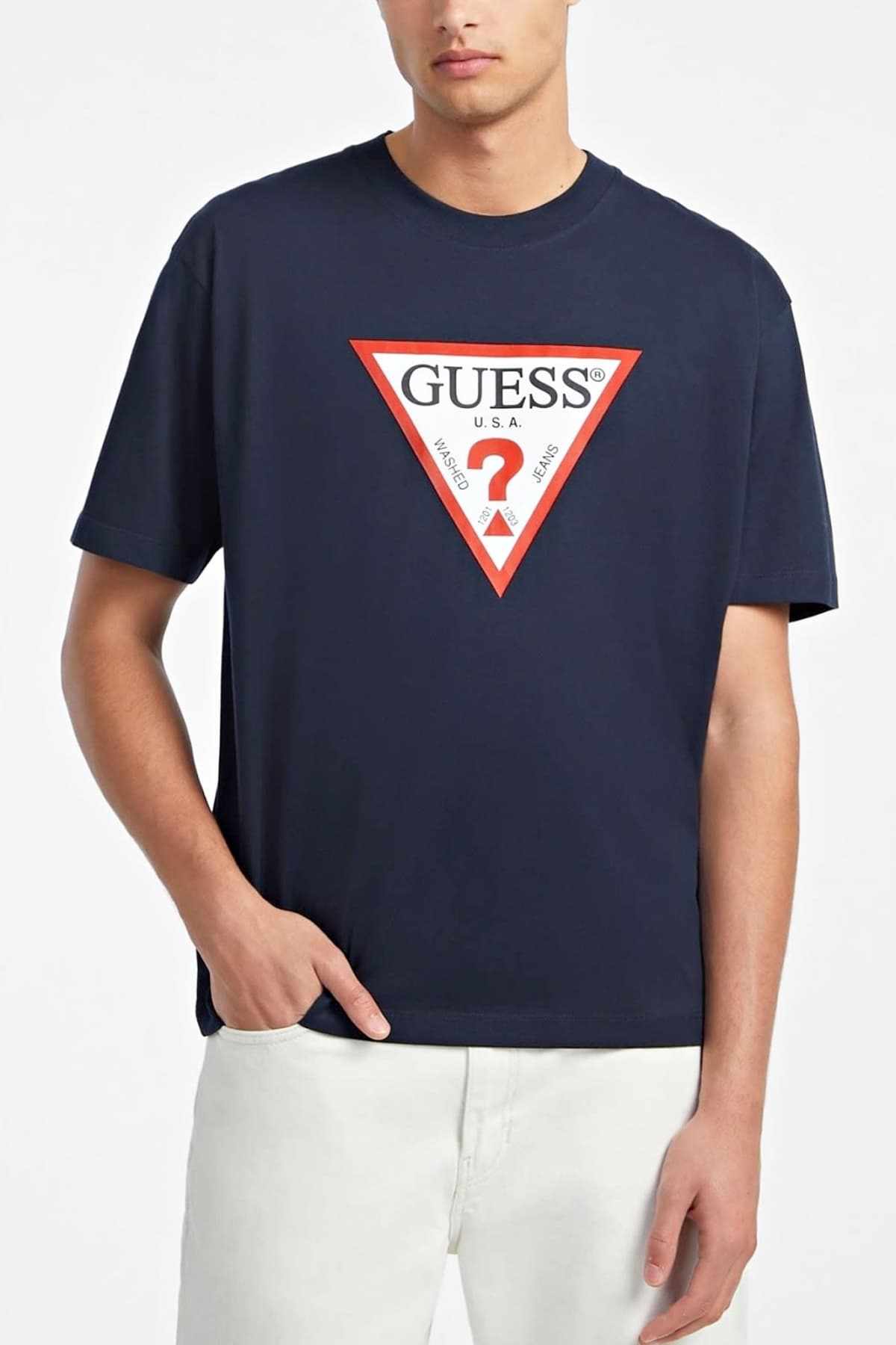 GUESS JEANS T-SHIRT CREWNECK OVERSIZED FIT LOGO ΜΠΛΕ