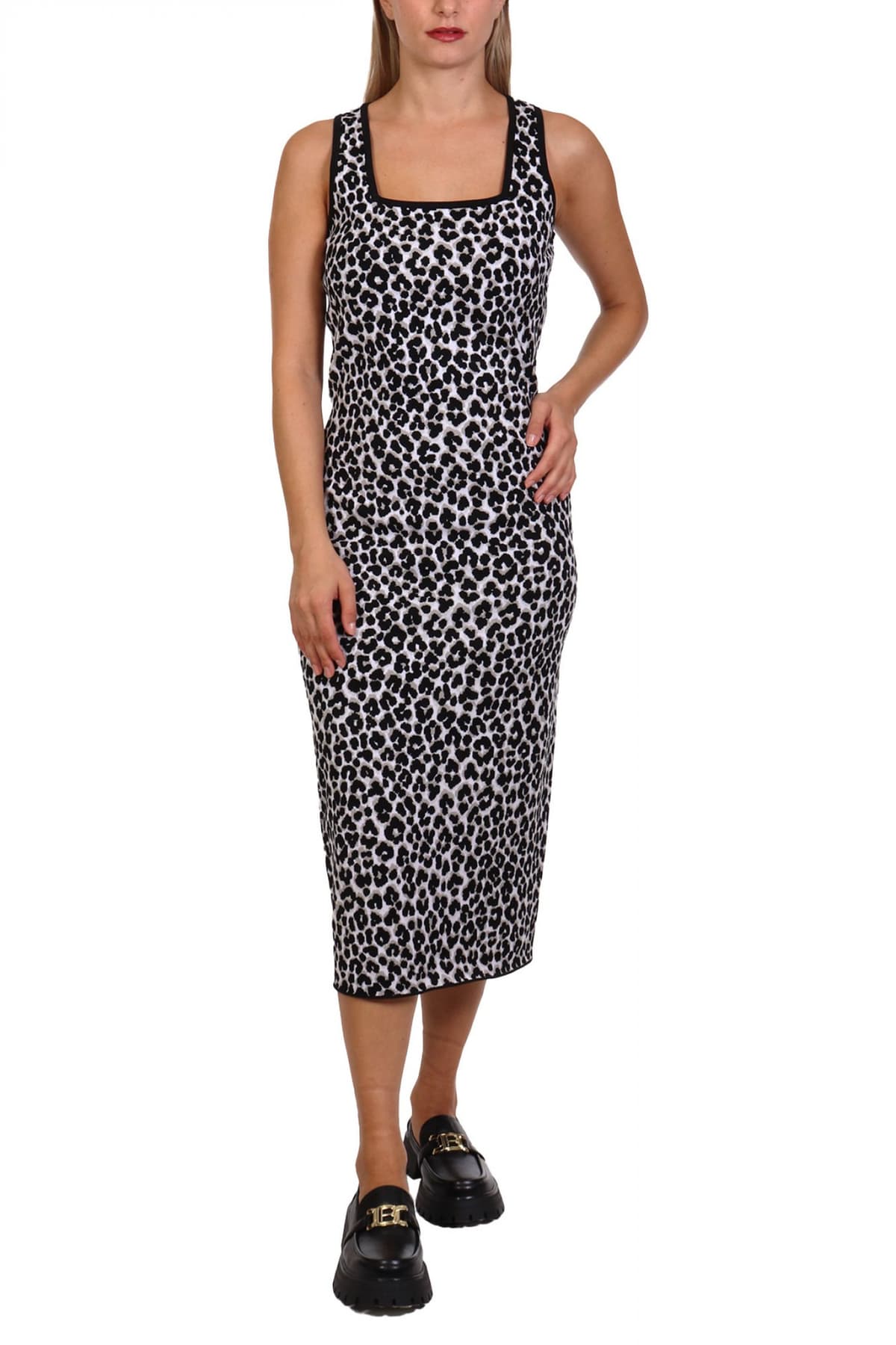 MICHAEL KORS ΦΟΡΕΜΑ MIDI ANIMAL PRINT ΛΕΥΚΟ-ΜΑΥΡΟ